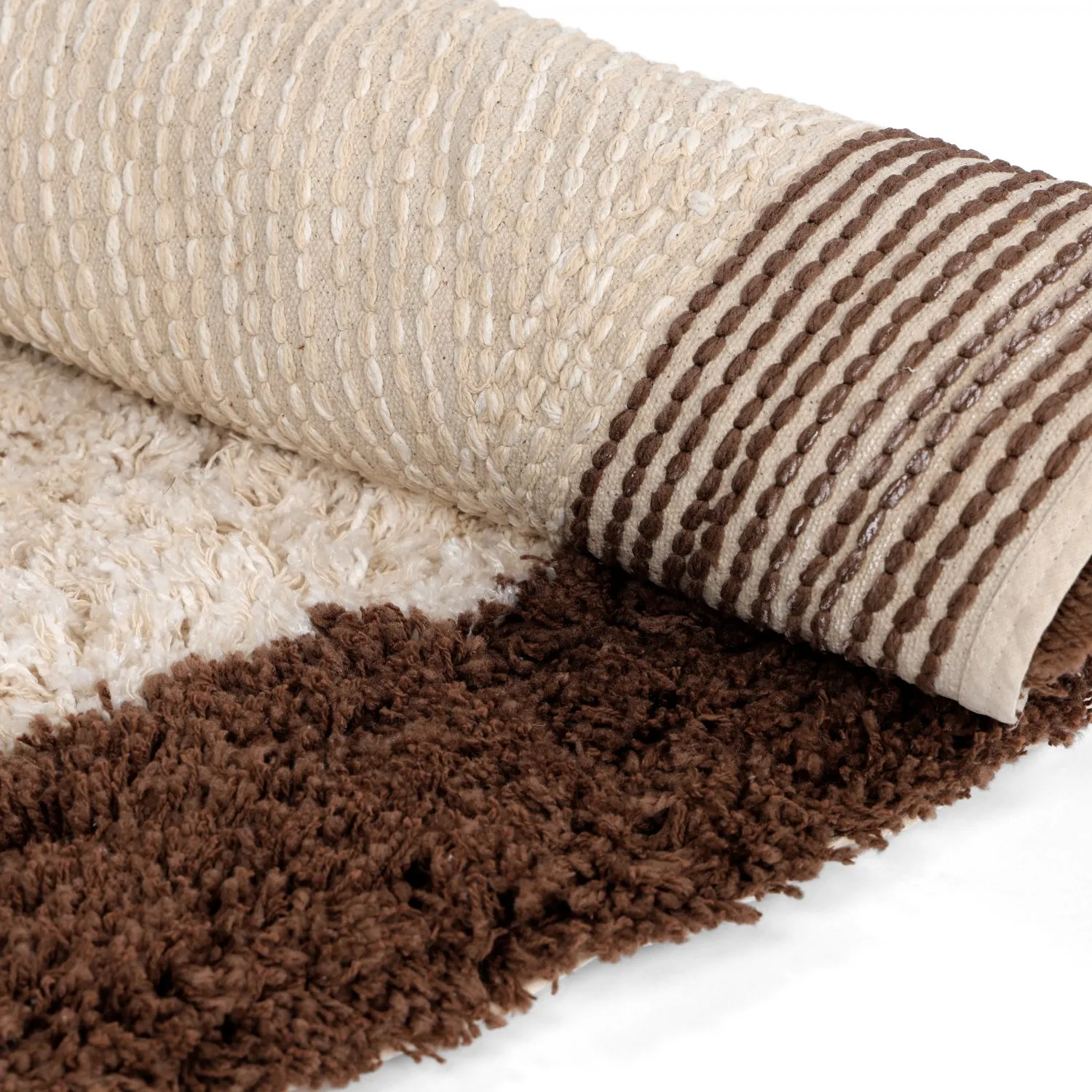 Okrągły dywan - Sagres Natural Cotton Shaggy (złamana biel/brązowy)