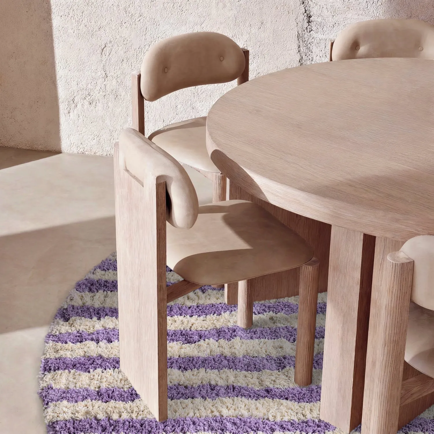 Okrągły dywan - Thira Stripe Cotton Shaggy (krem/jasnofioletowy)