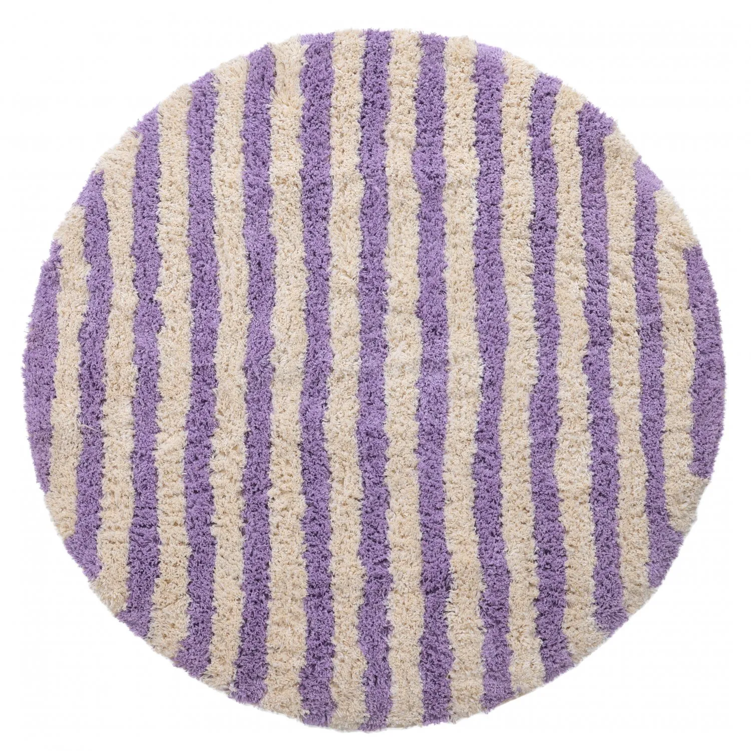 Okrągły dywan - Thira Stripe Cotton Shaggy (krem/jasnofioletowy)