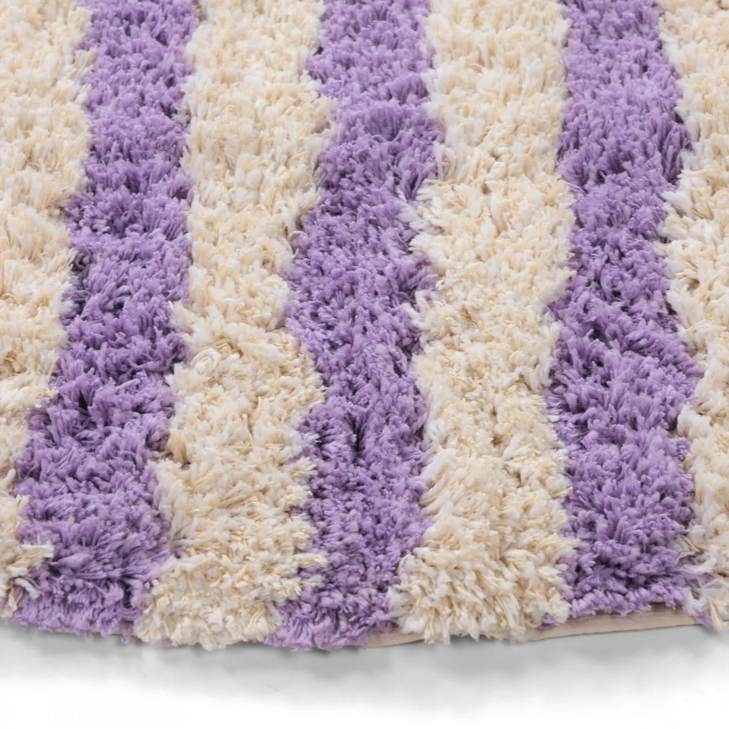 Okrągły dywan - Thira Stripe Cotton Shaggy (krem/jasnofioletowy)