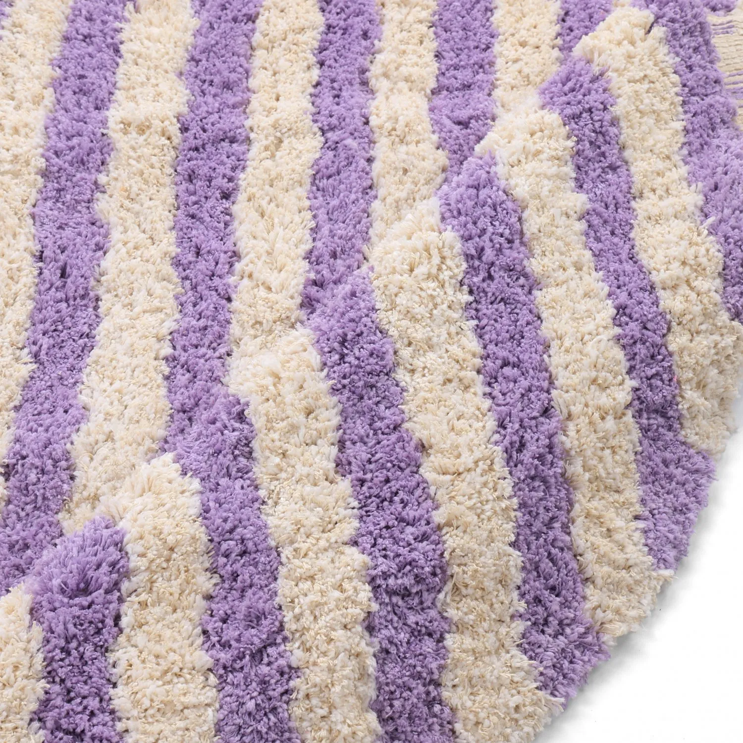 Okrągły dywan - Thira Stripe Cotton Shaggy (krem/jasnofioletowy)
