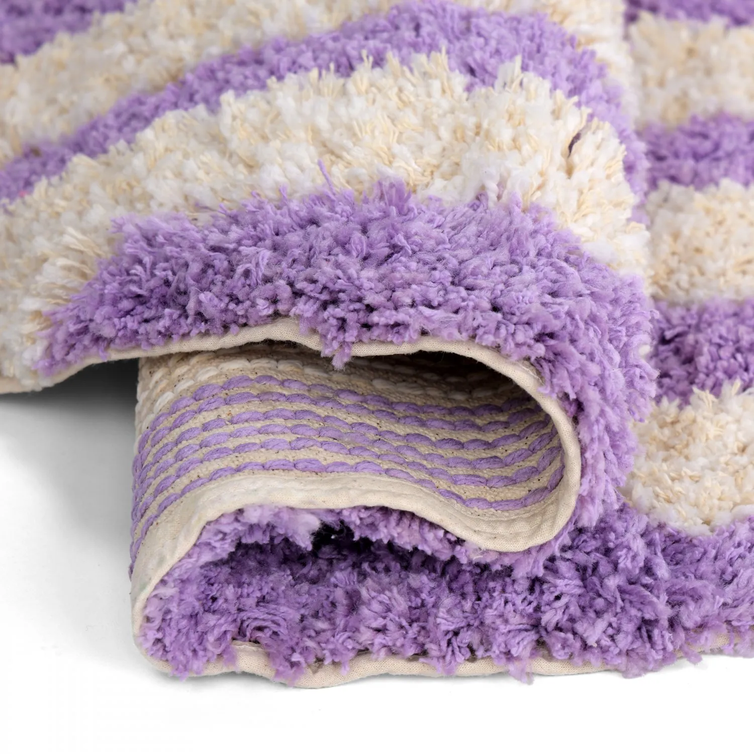 Okrągły dywan - Thira Stripe Cotton Shaggy (krem/jasnofioletowy)
