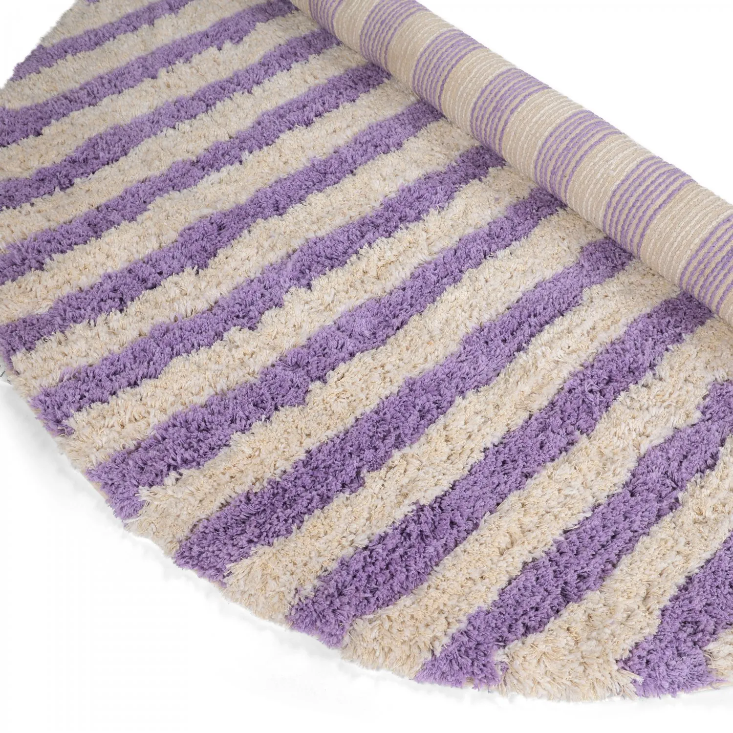 Okrągły dywan - Thira Stripe Cotton Shaggy (krem/jasnofioletowy)