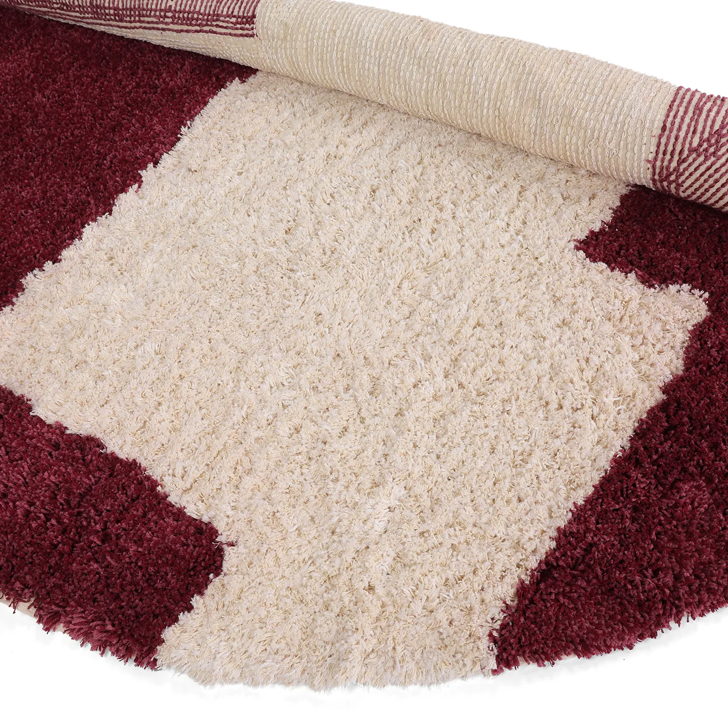 Okrągły dywan - Begur Natural Cotton Shaggy (złamana biel/bordowy)