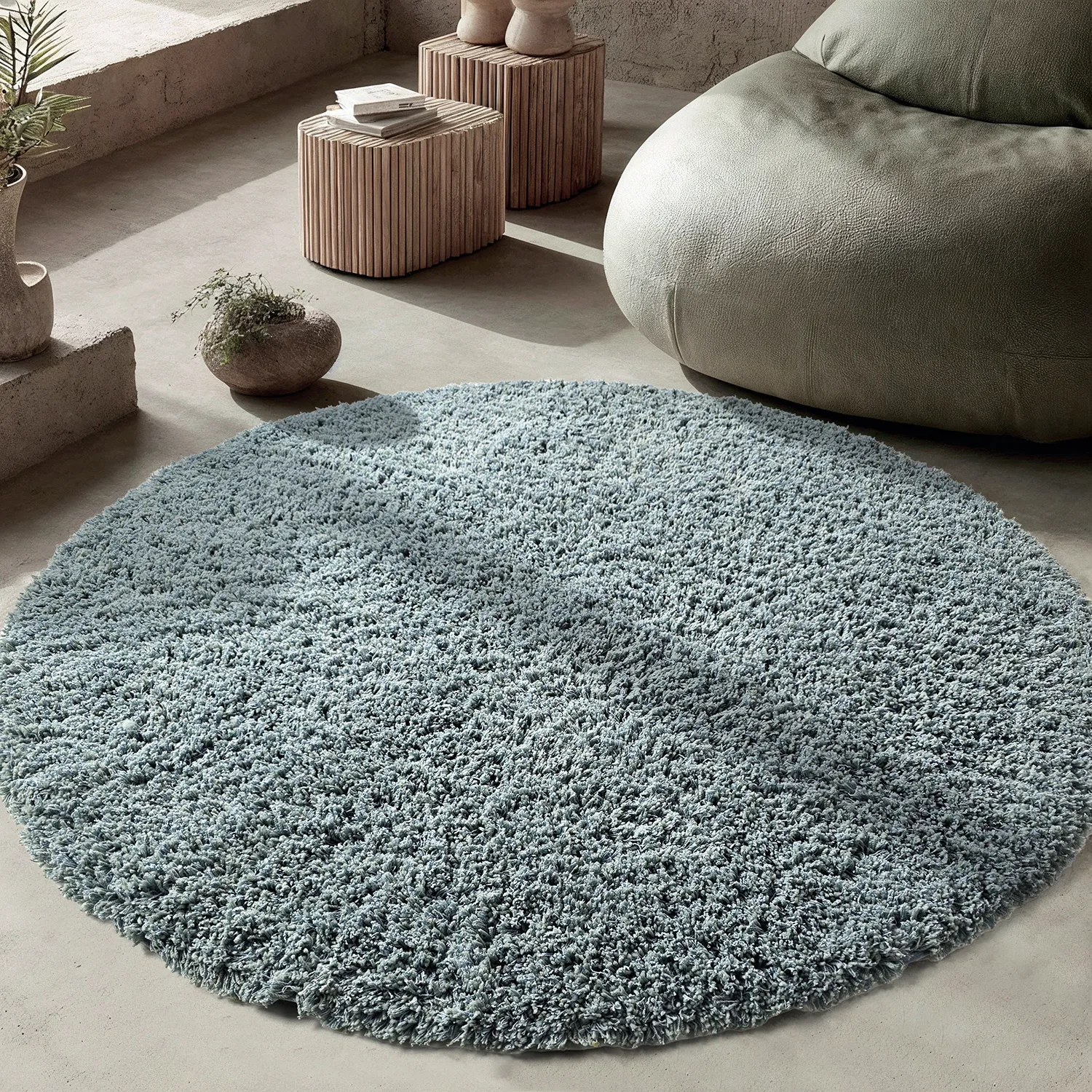 Okrągły dywan - Combarro Solid Cotton Shaggy (jasnoniebieski)