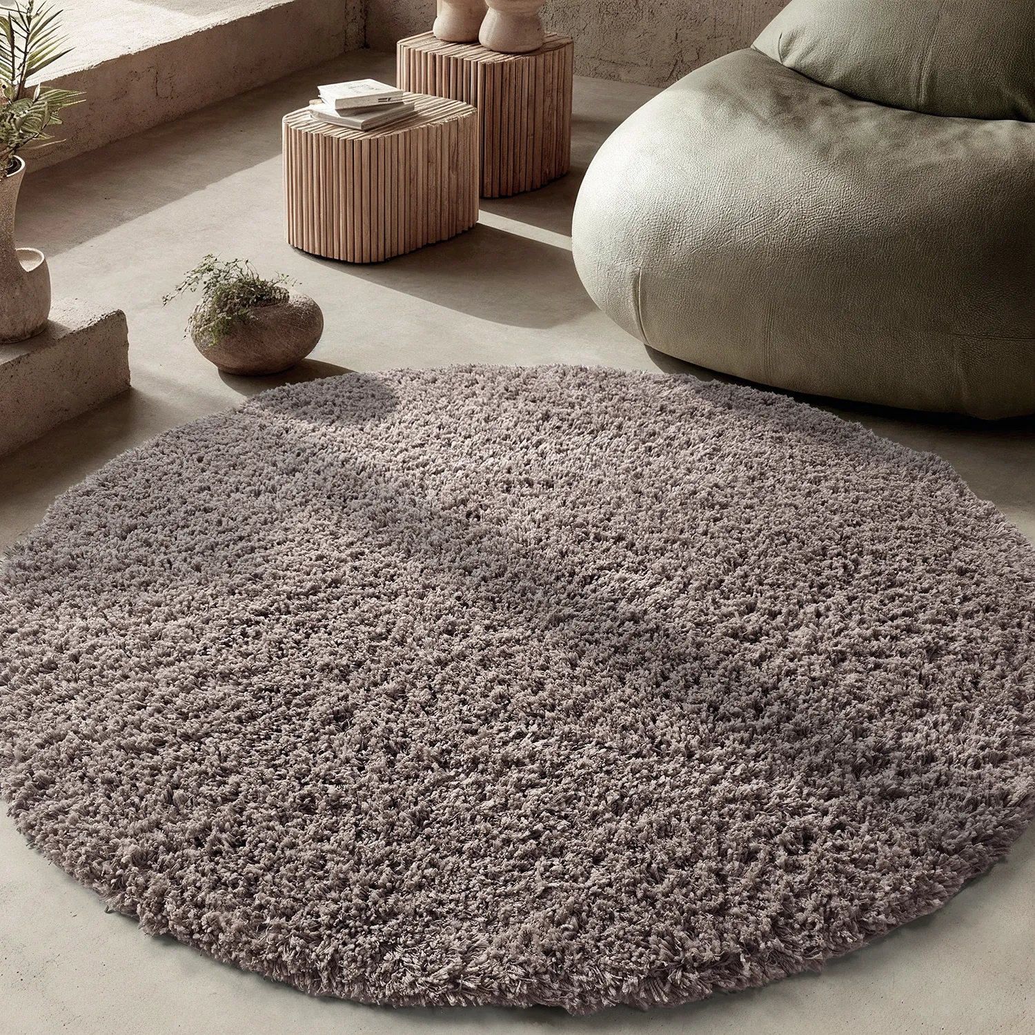 Okrągły dywan - Combarro Solid Cotton Shaggy (taupe)