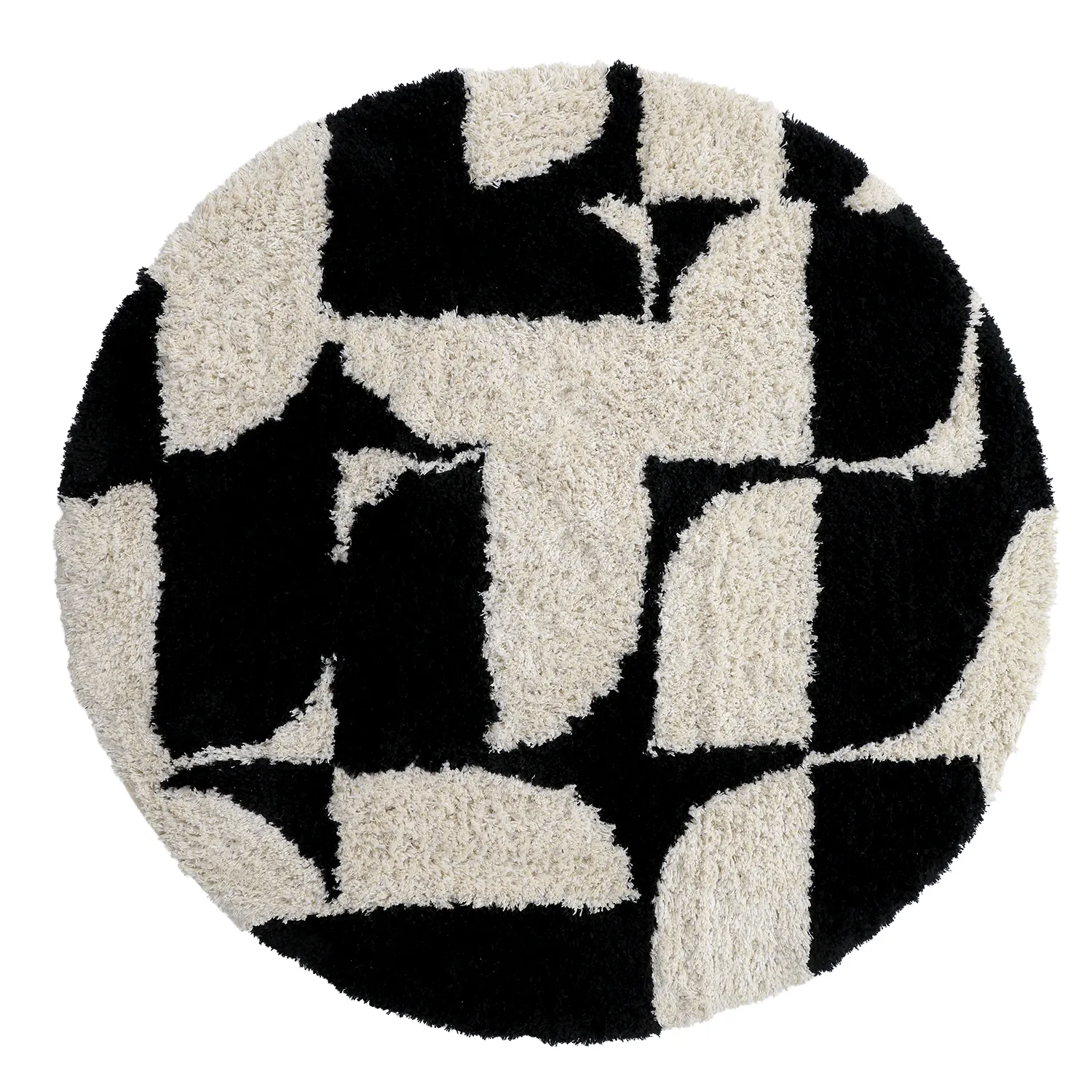 Okrągły dywan - Marvao Natural Cotton Shaggy (złamana biel/czarny)