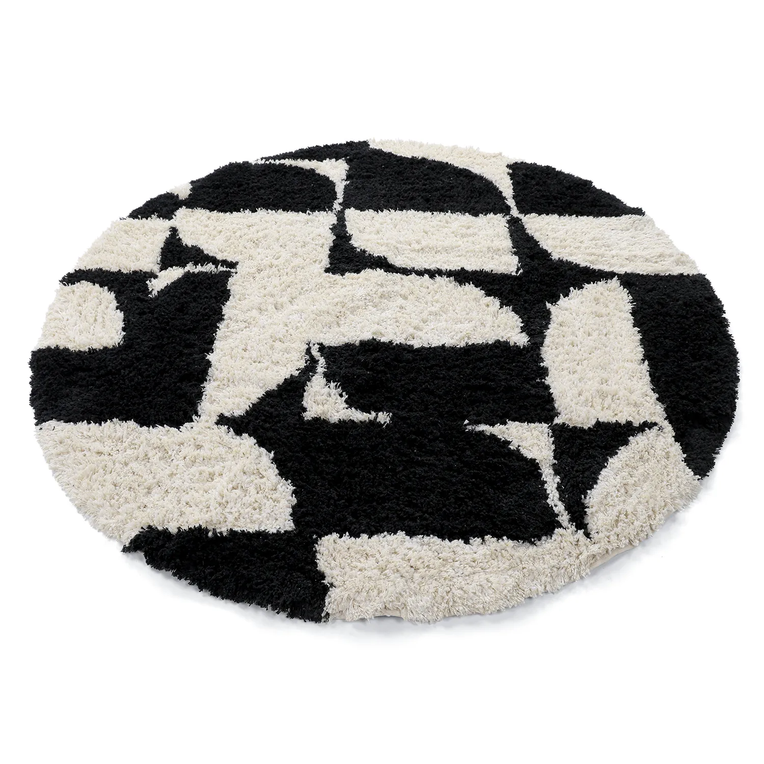 Okrągły dywan - Marvao Natural Cotton Shaggy (złamana biel/czarny)
