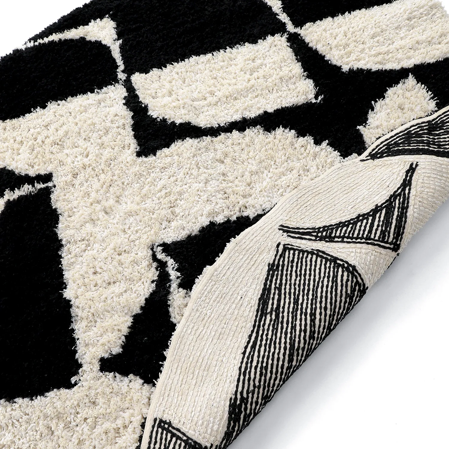 Okrągły dywan - Marvao Natural Cotton Shaggy (złamana biel/czarny)