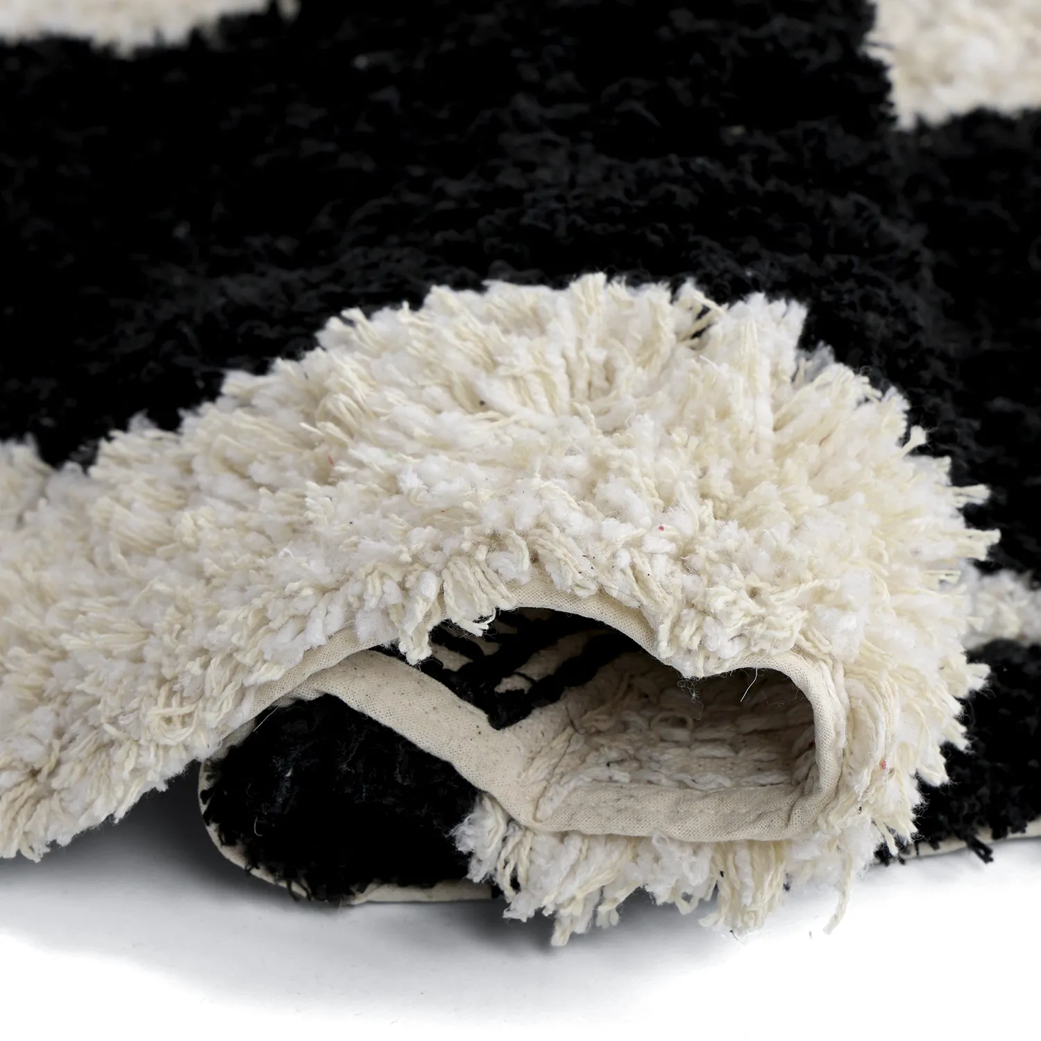 Okrągły dywan - Marvao Natural Cotton Shaggy (złamana biel/czarny)