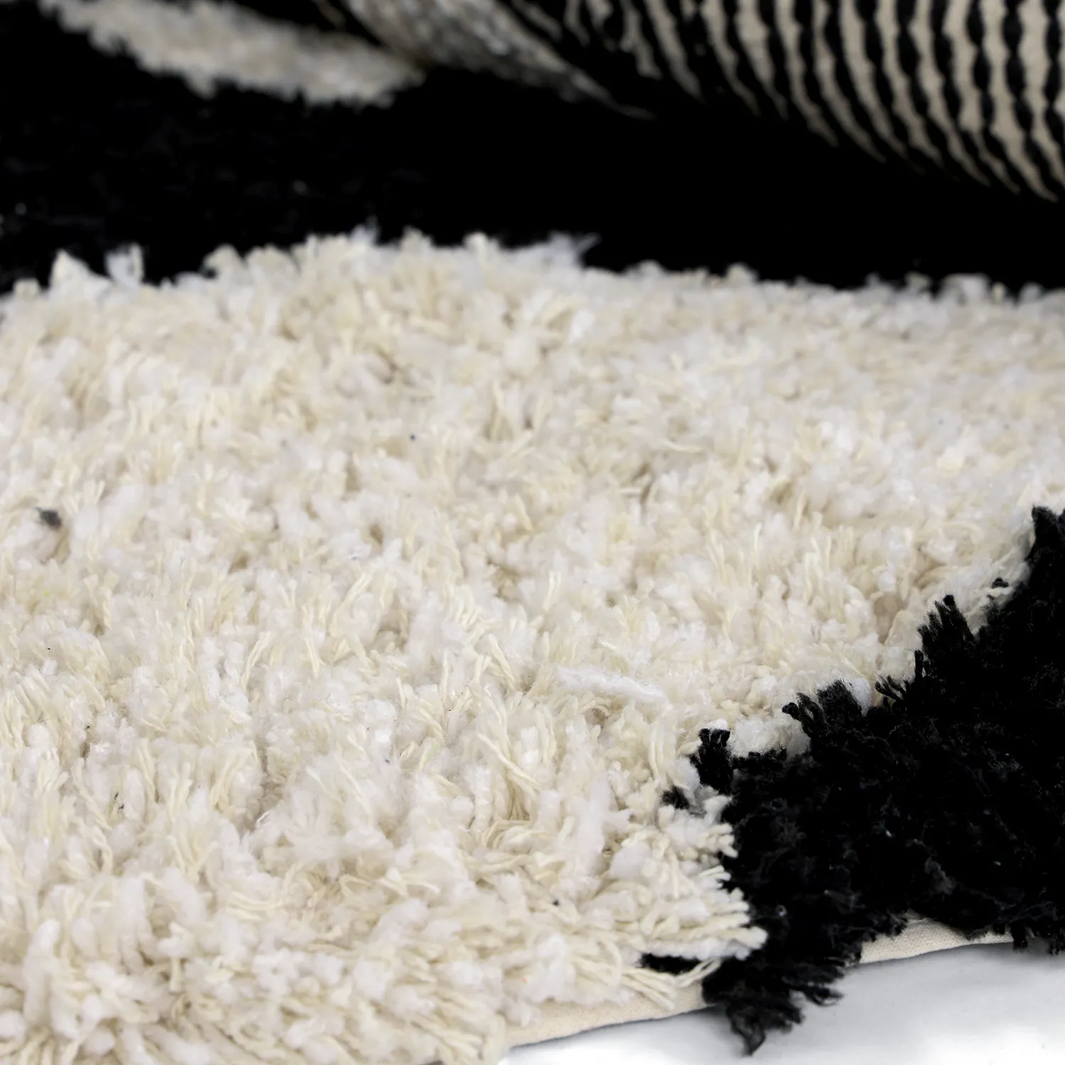 Okrągły dywan - Marvao Natural Cotton Shaggy (złamana biel/czarny)