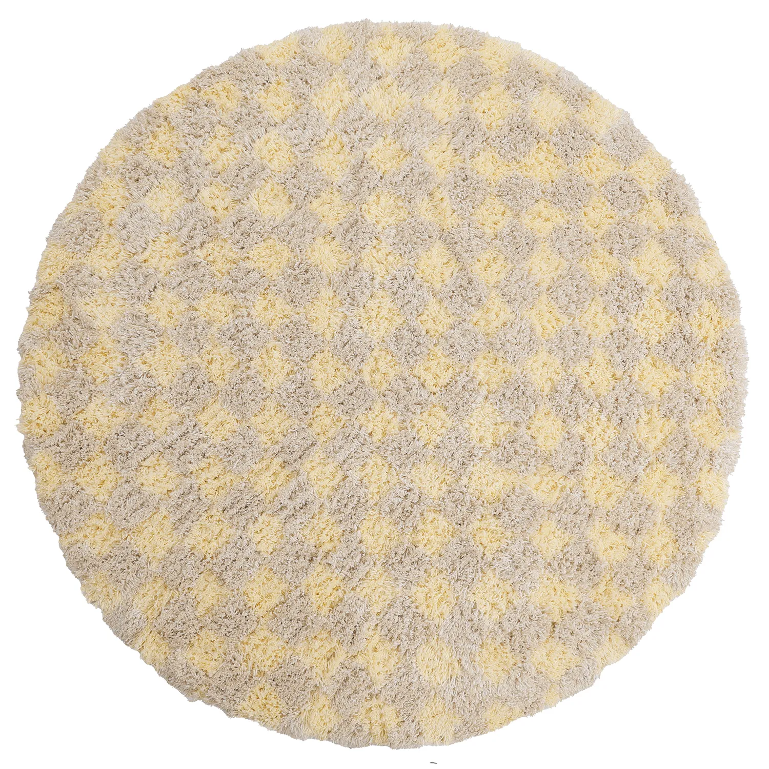 Okrągły dywan - Methoni Check Cotton Shaggy (kremowy/jasnożółty)