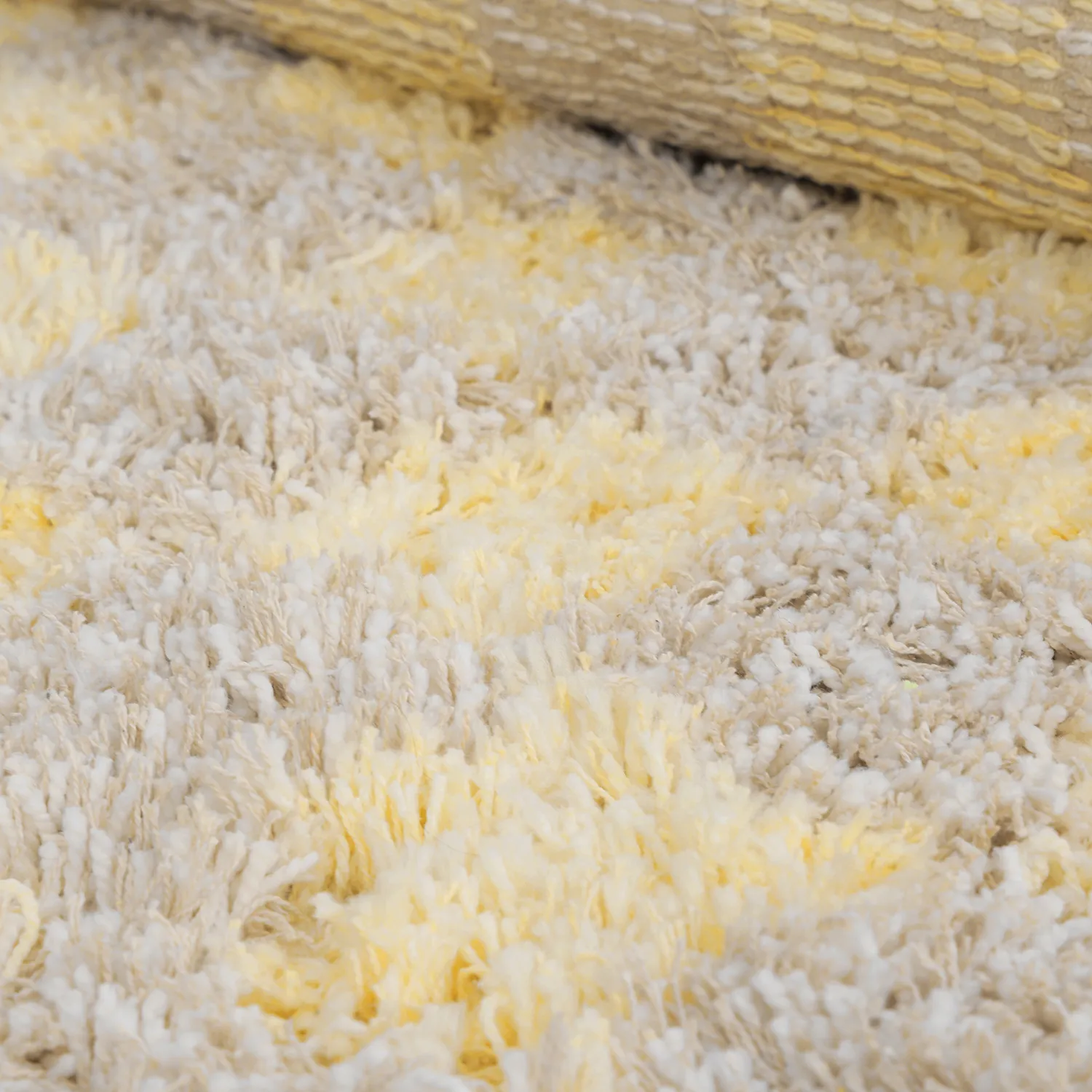 Okrągły dywan - Methoni Check Cotton Shaggy (kremowy/jasnożółty)