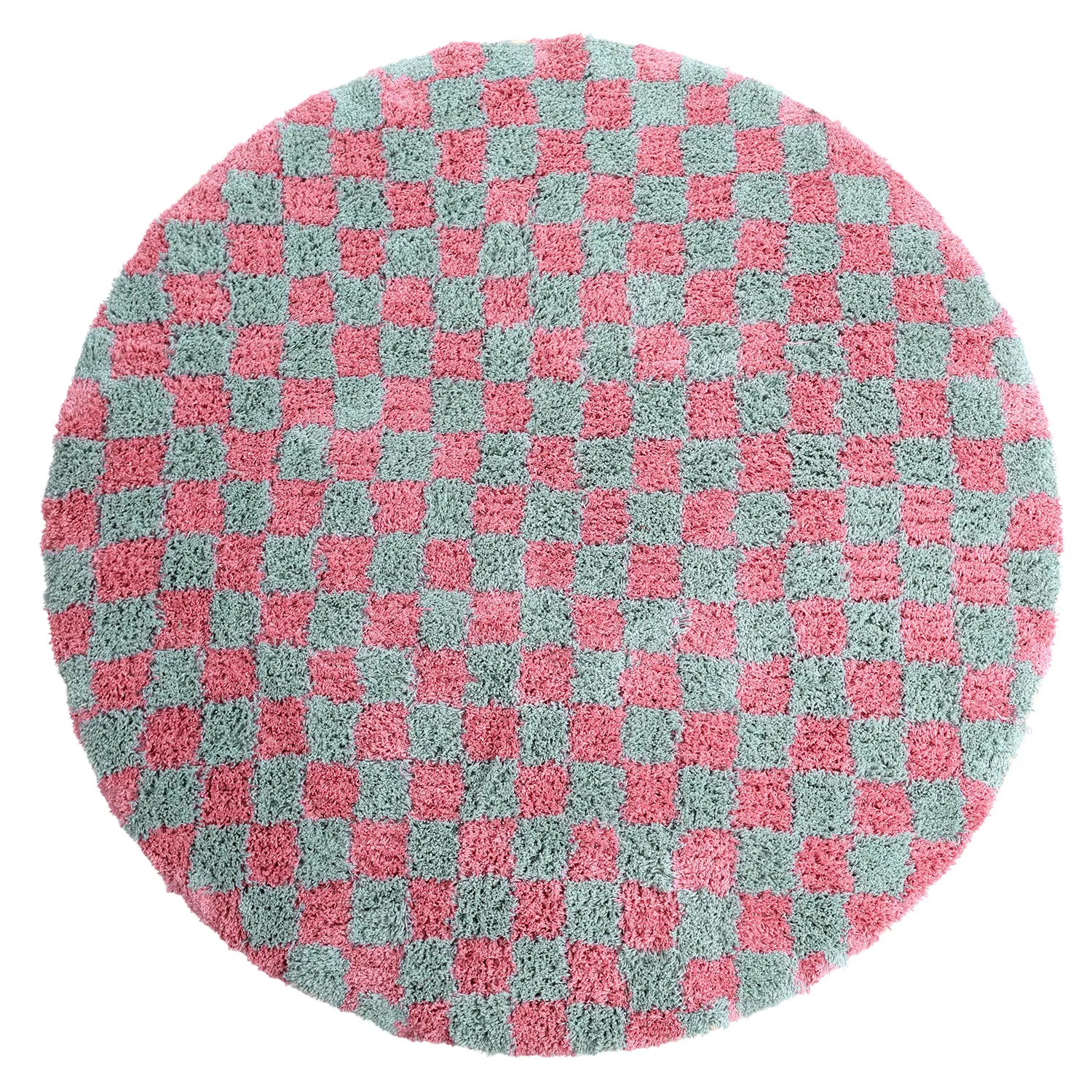 Okrągły dywan - Methoni Check Cotton Shaggy (jasnoniebieski/jasnoróżowy)