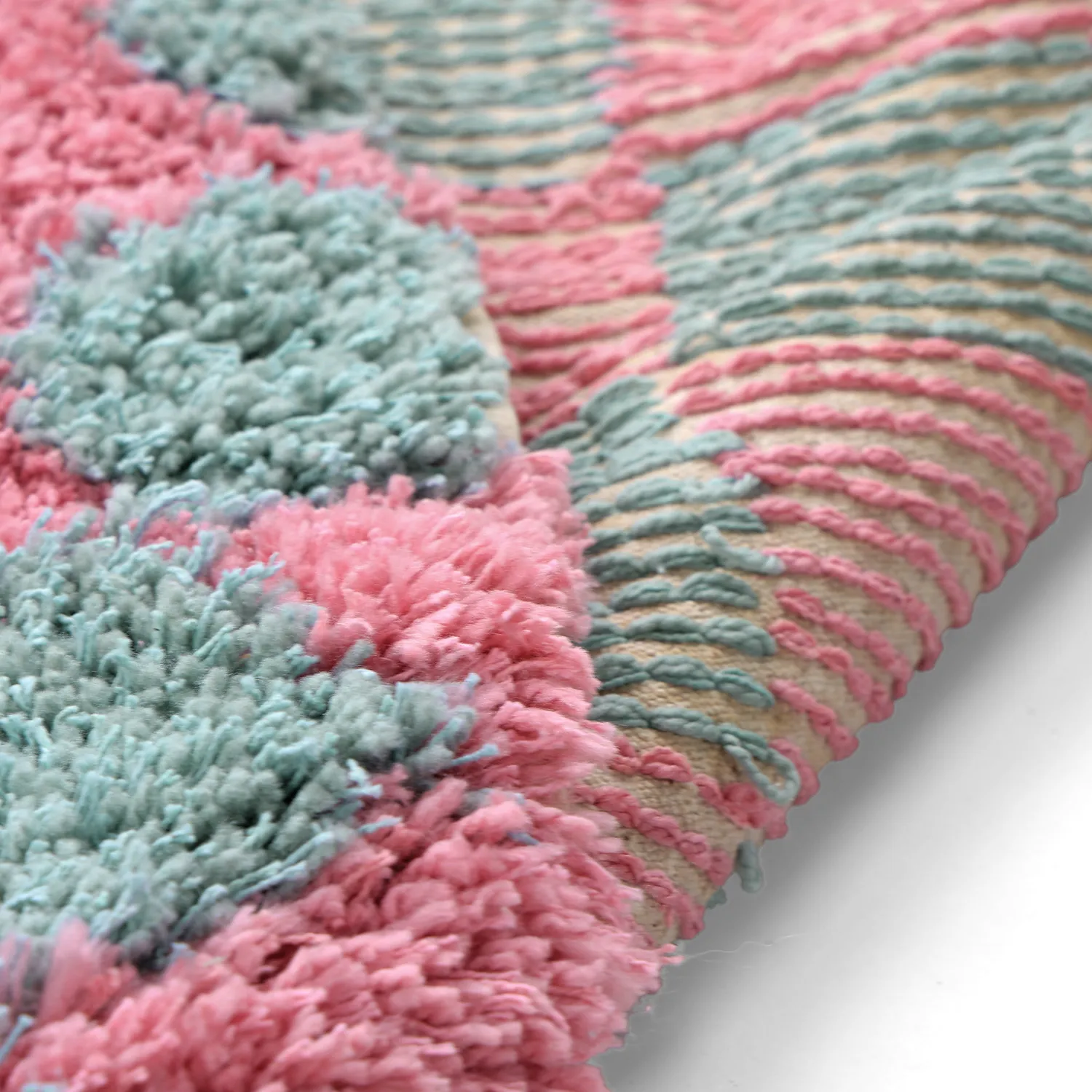 Okrągły dywan - Methoni Check Cotton Shaggy (jasnoniebieski/jasnoróżowy)