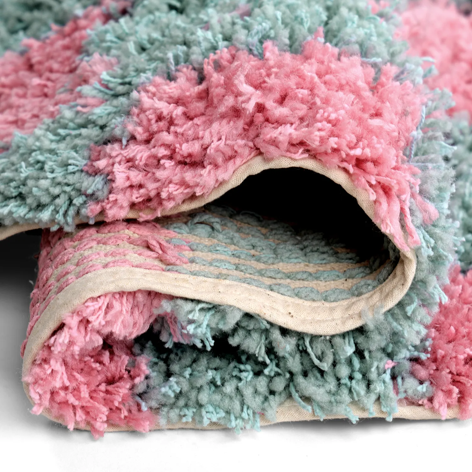 Okrągły dywan - Methoni Check Cotton Shaggy (jasnoniebieski/jasnoróżowy)