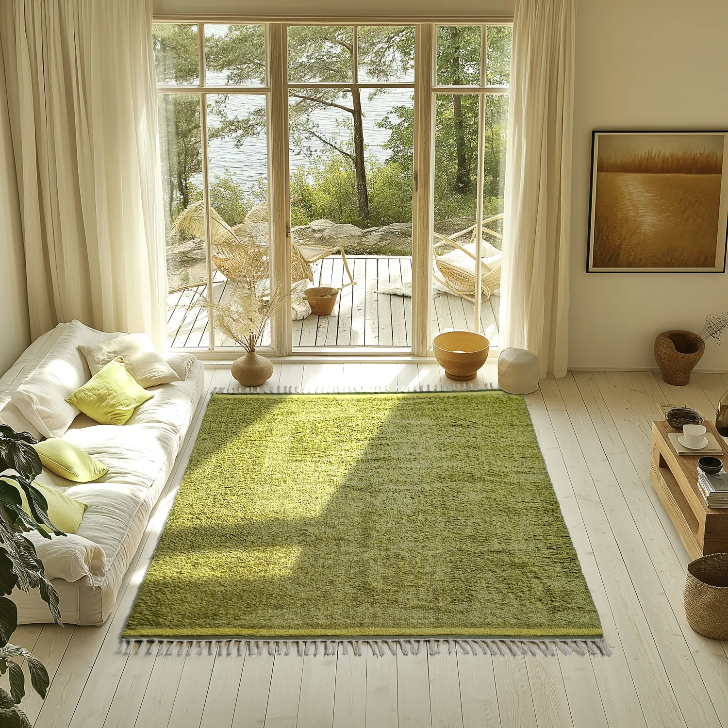 Dywany shaggy - Celina Natural Cotton Shaggy (zielony/żółty)