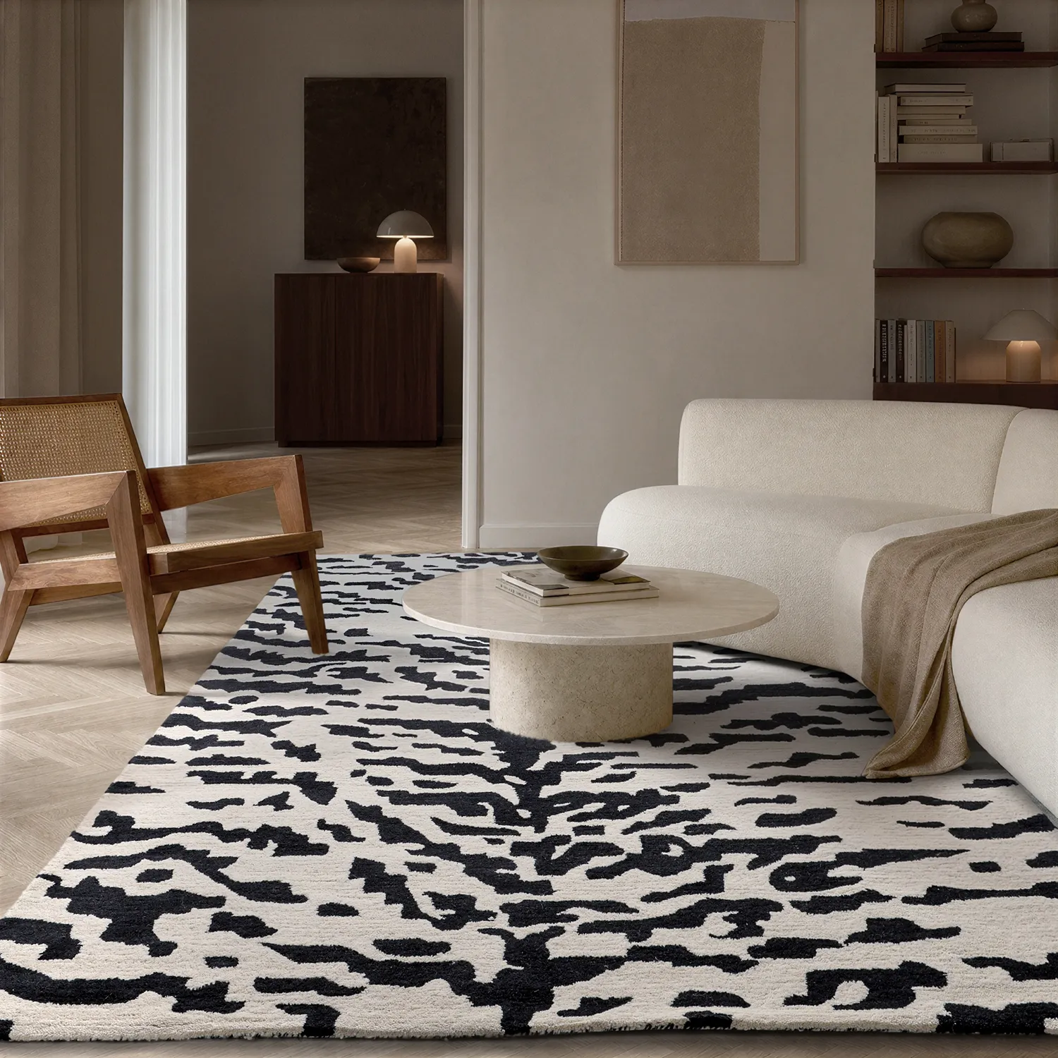 Dywany shaggy - Zebra Tufted Wool Premium (biały/czarny)
