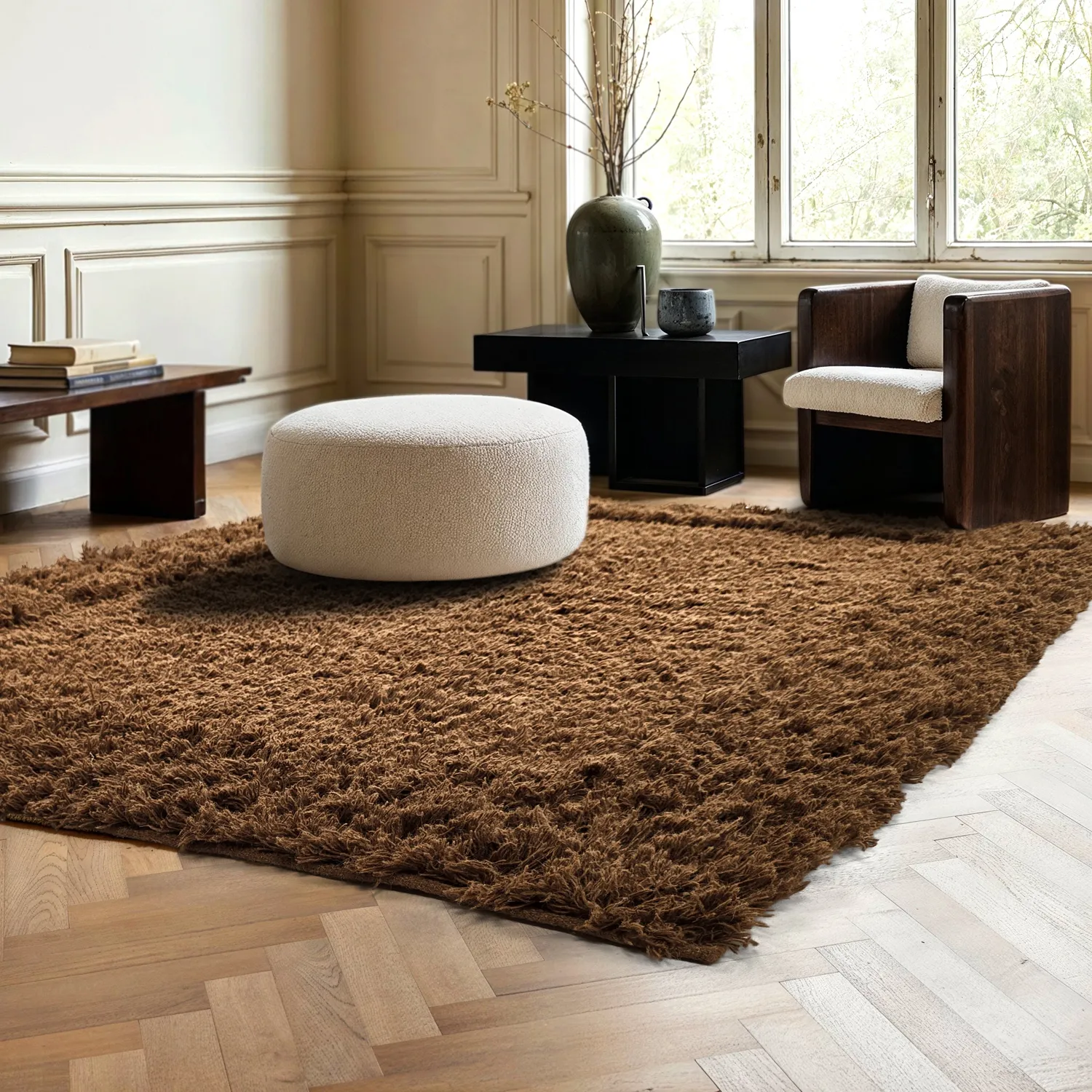 Dywany shaggy - Melilla Hand Woven Wool Shaggy (brązowy)