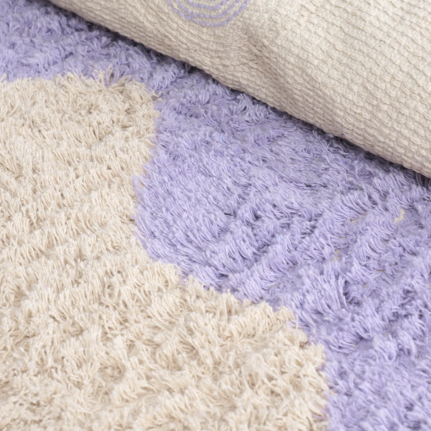 Okrągły dywan - Amira Natural Cotton Shaggy (fioletowy/beżowy)