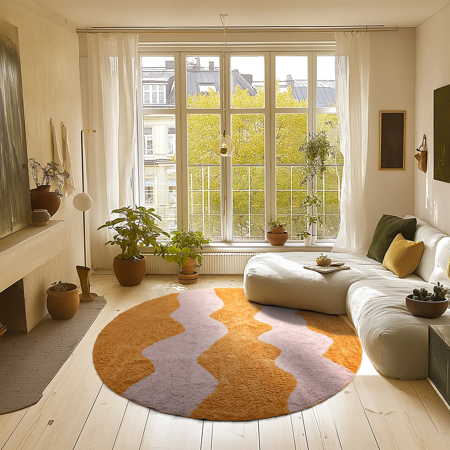 Okrągły dywan - Amira Natural Cotton Shaggy (pomarańczowy/różowy)