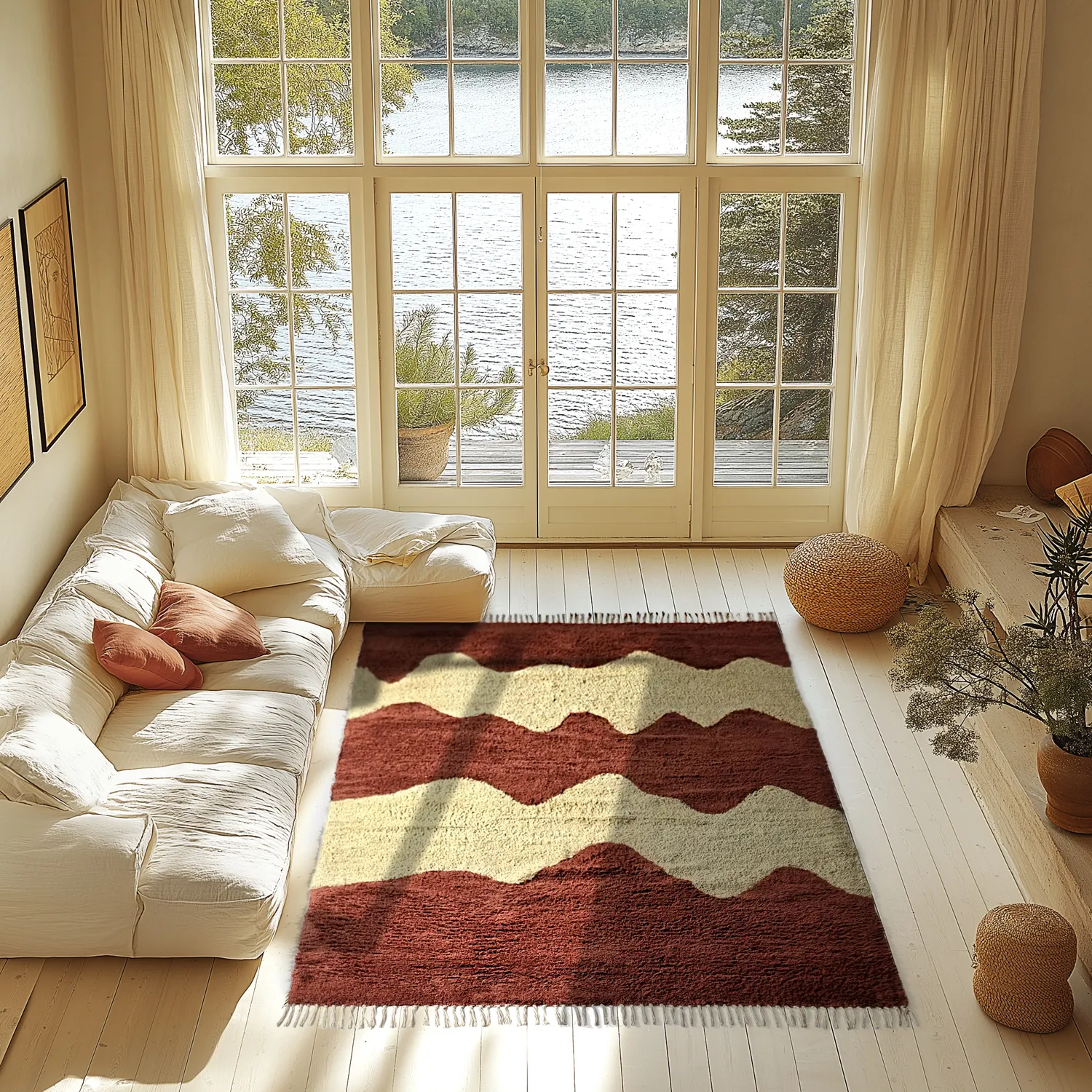 Dywany shaggy - Amira Natural Cotton Shaggy (czerwony/beżowy)