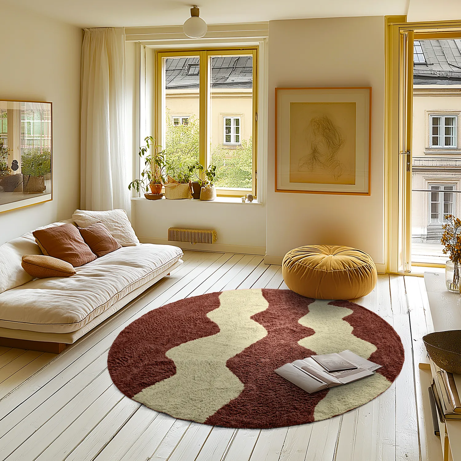 Okrągły dywan - Amira Natural Cotton Shaggy (czerwony/beżowy)