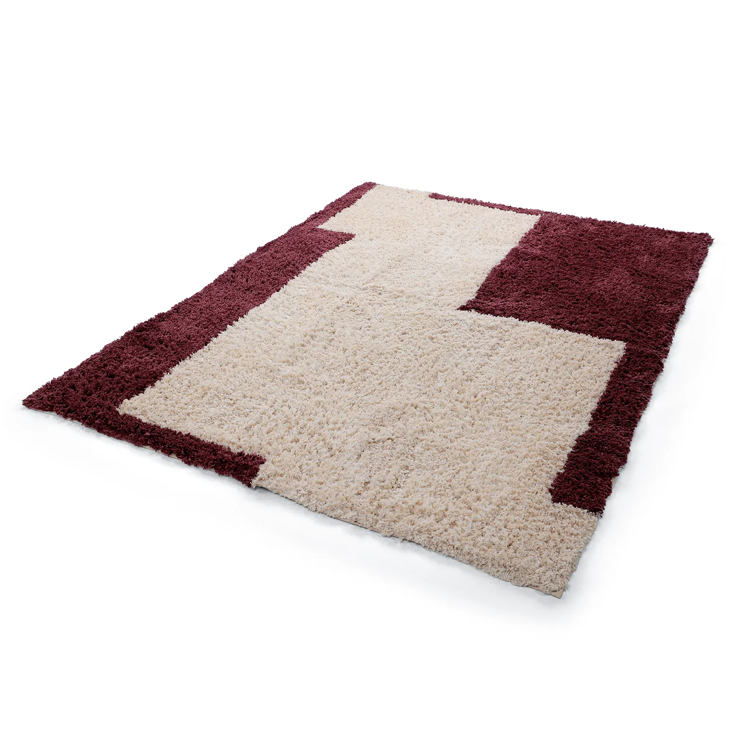 Dywany shaggy - Begur Natural Cotton Shaggy (złamana biel/bordowy)