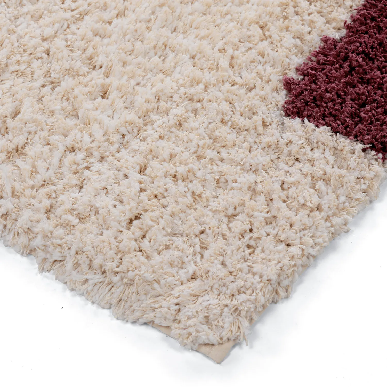 Dywany shaggy - Begur Natural Cotton Shaggy (złamana biel/bordowy)
