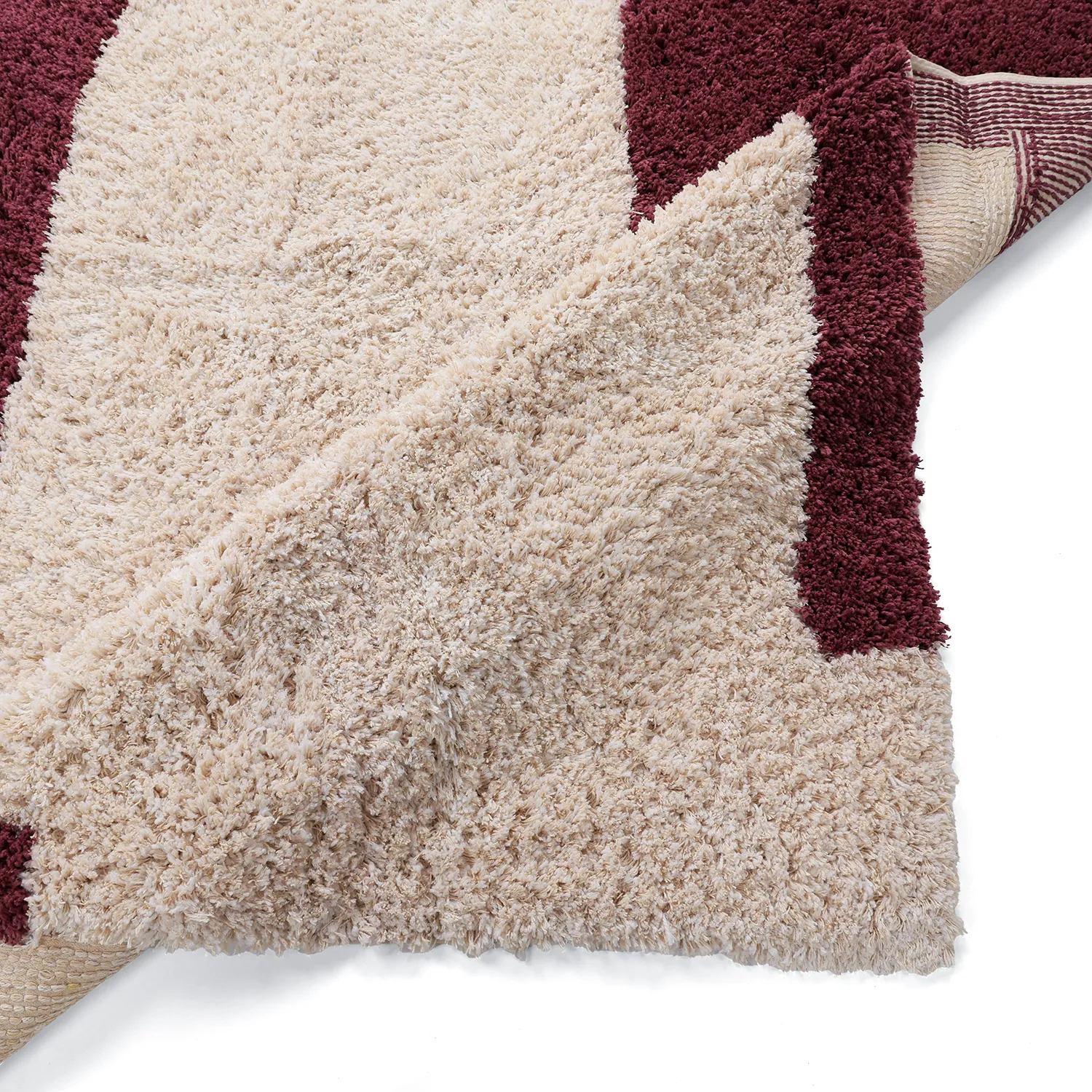 Dywany shaggy - Begur Natural Cotton Shaggy (złamana biel/bordowy)