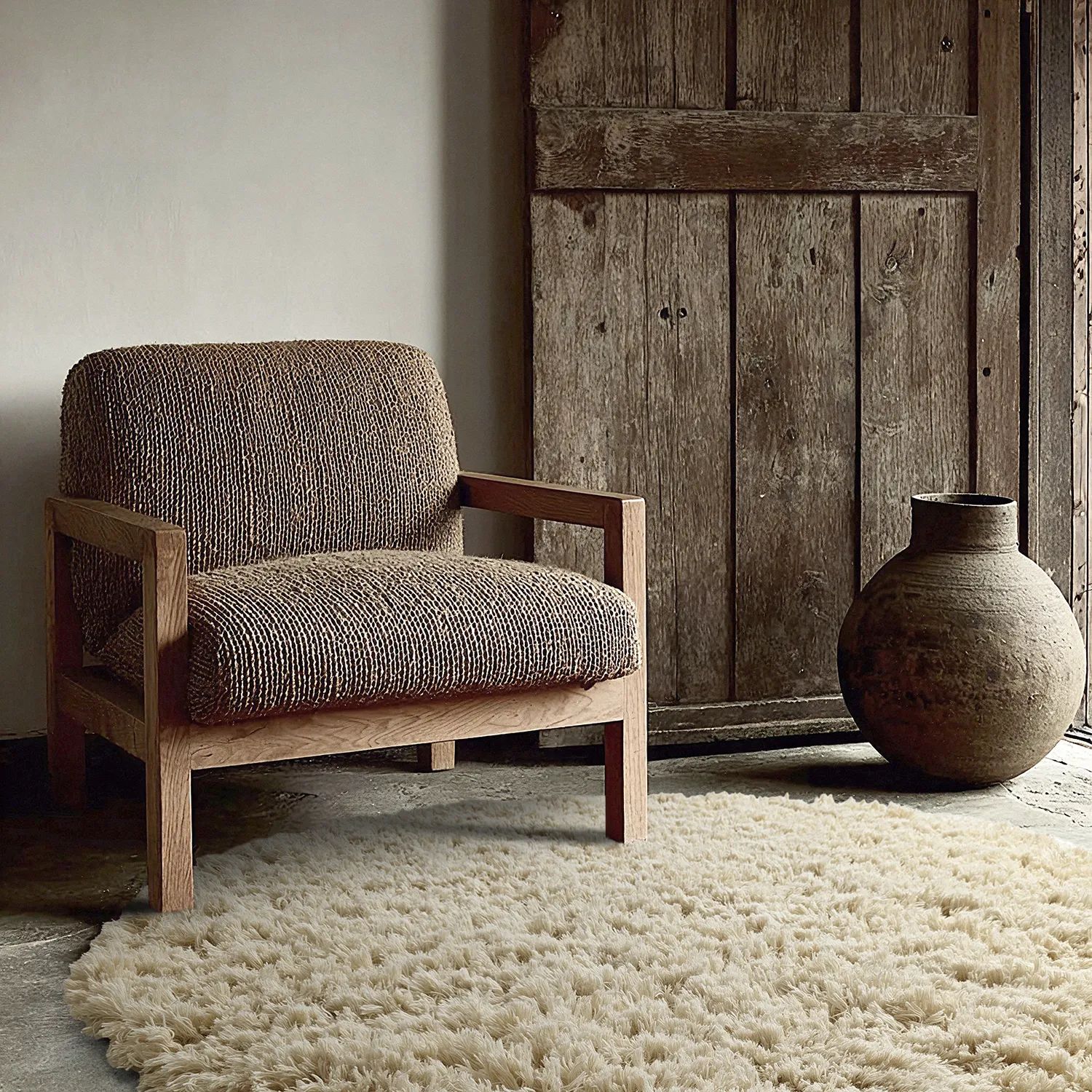 Okrągły dywan - Fassale Hand Woven Wool Shaggy (krem)