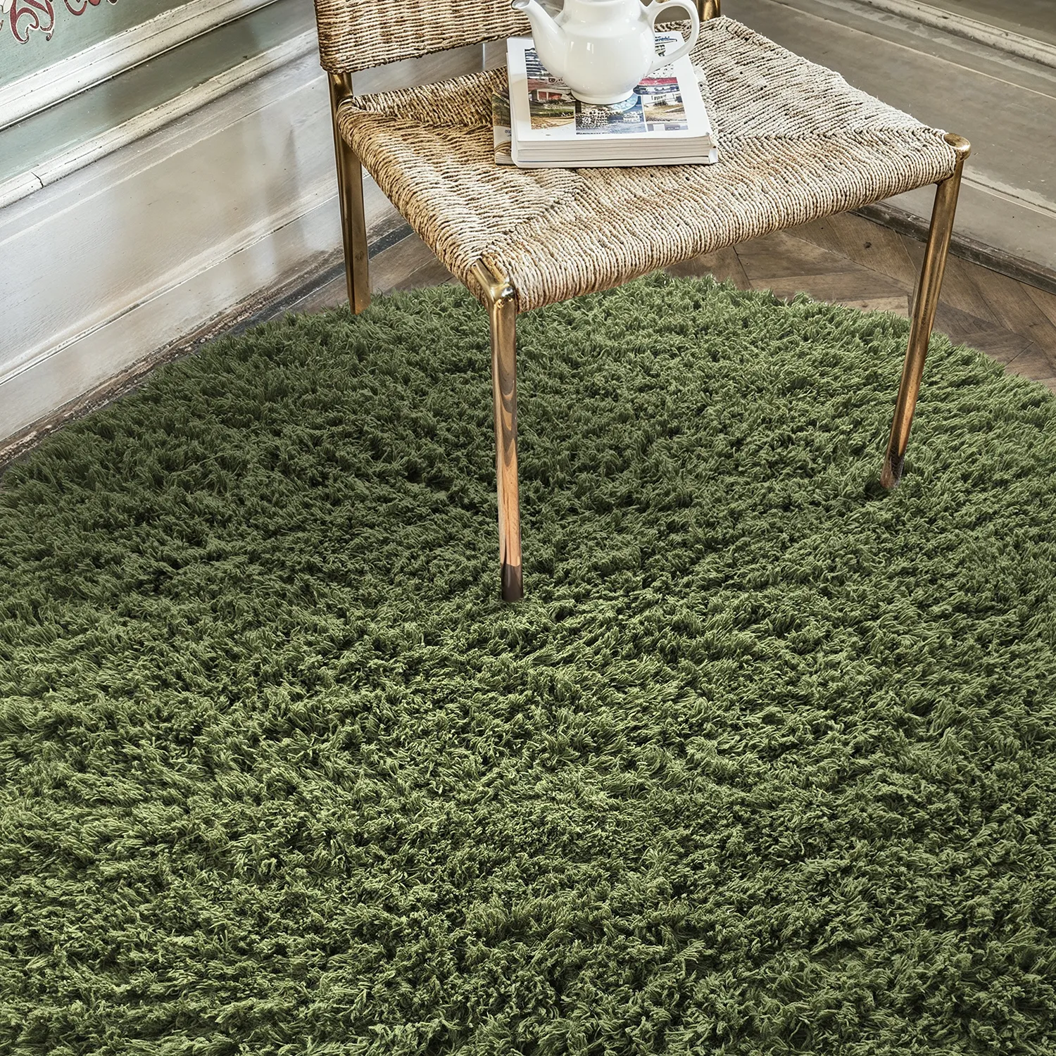 Okrągły dywan - Fassale Hand Woven Wool Shaggy (zieleń mchu)