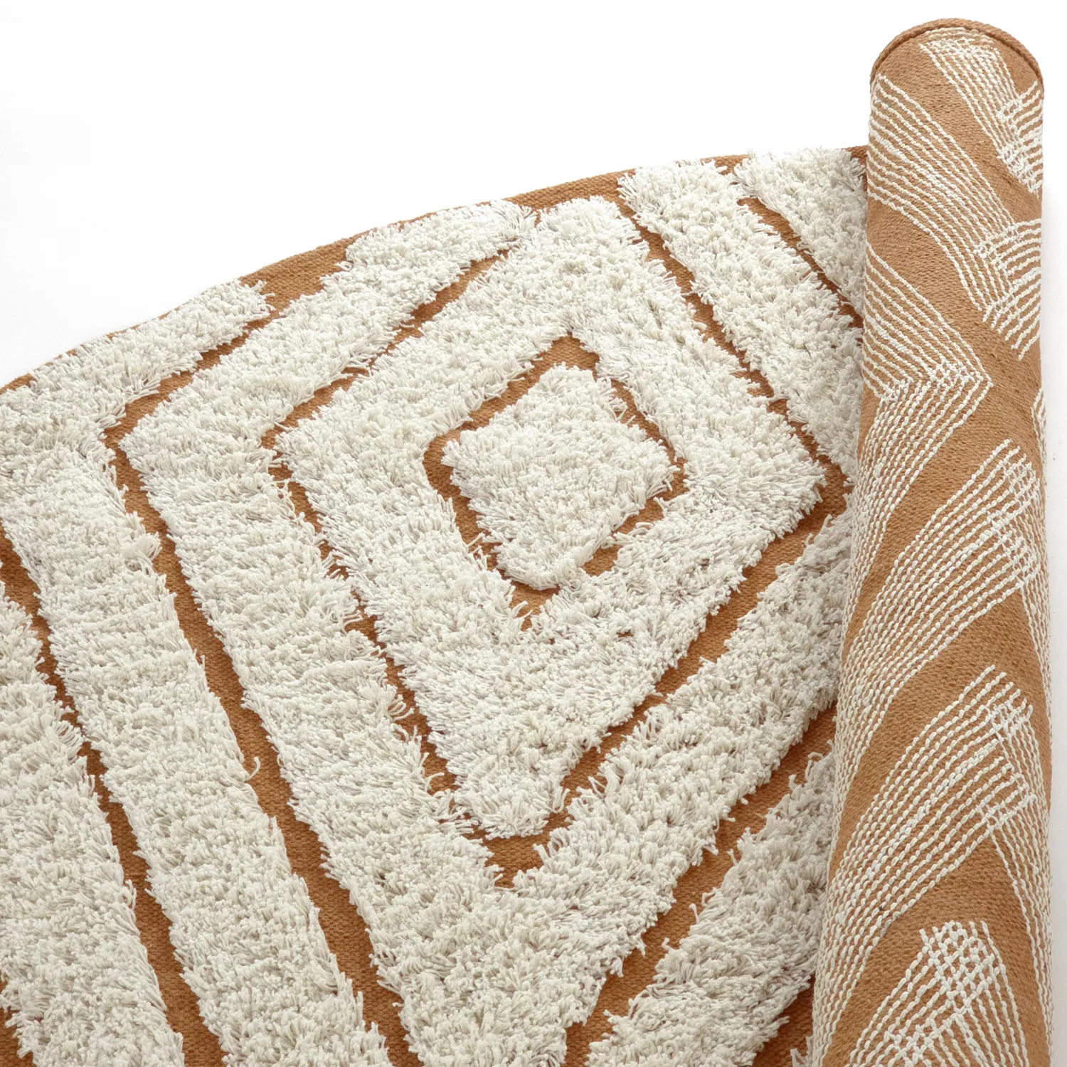 Okrągły dywan - Holwell Natural Cotton Shaggy (złamana biel/brąz)
