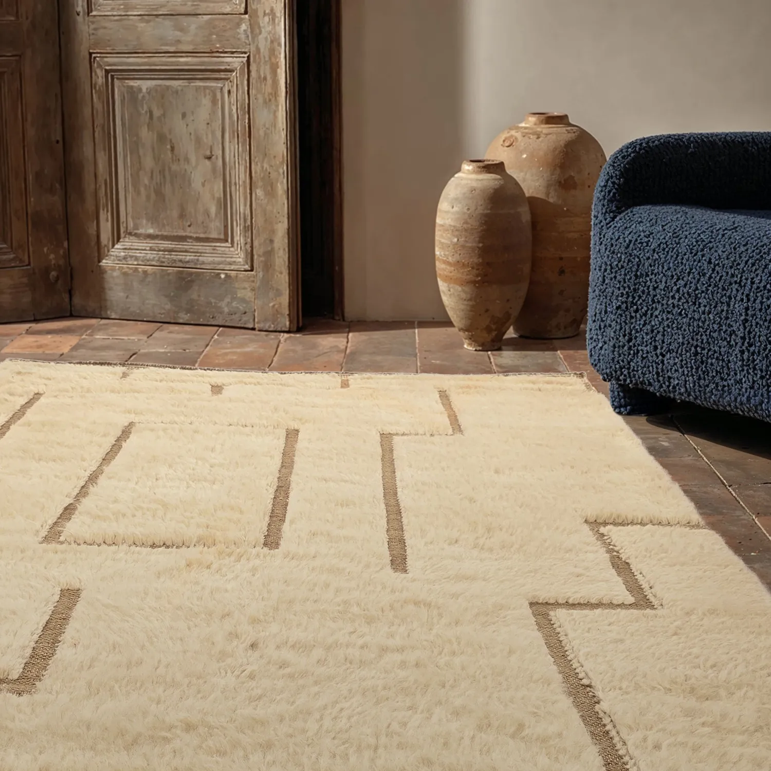 Dywany shaggy - Kiberg Hand Woven Wool Shaggy (krem)