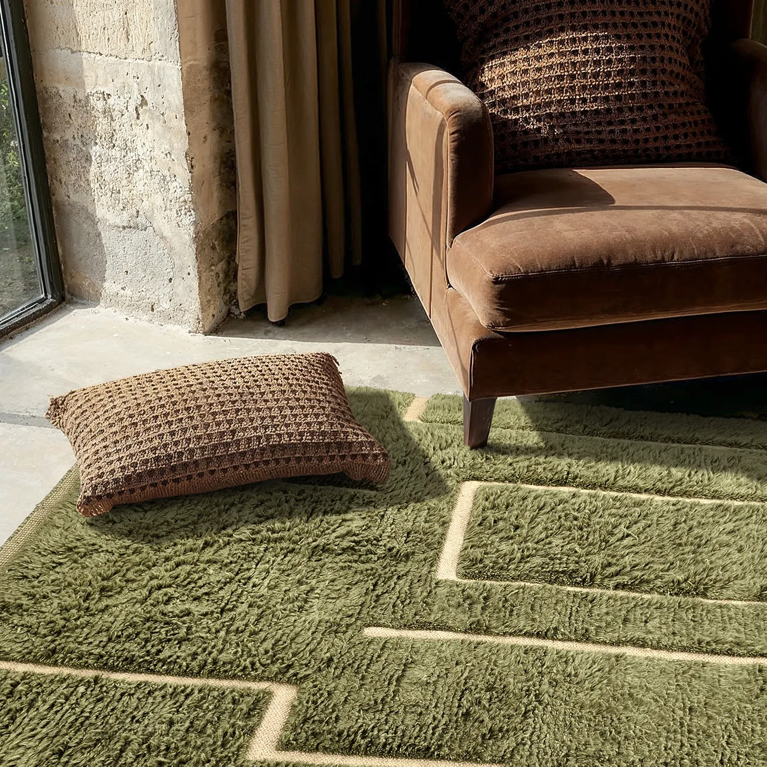 Dywany shaggy - Kiberg Hand Woven Wool Shaggy (zielony)