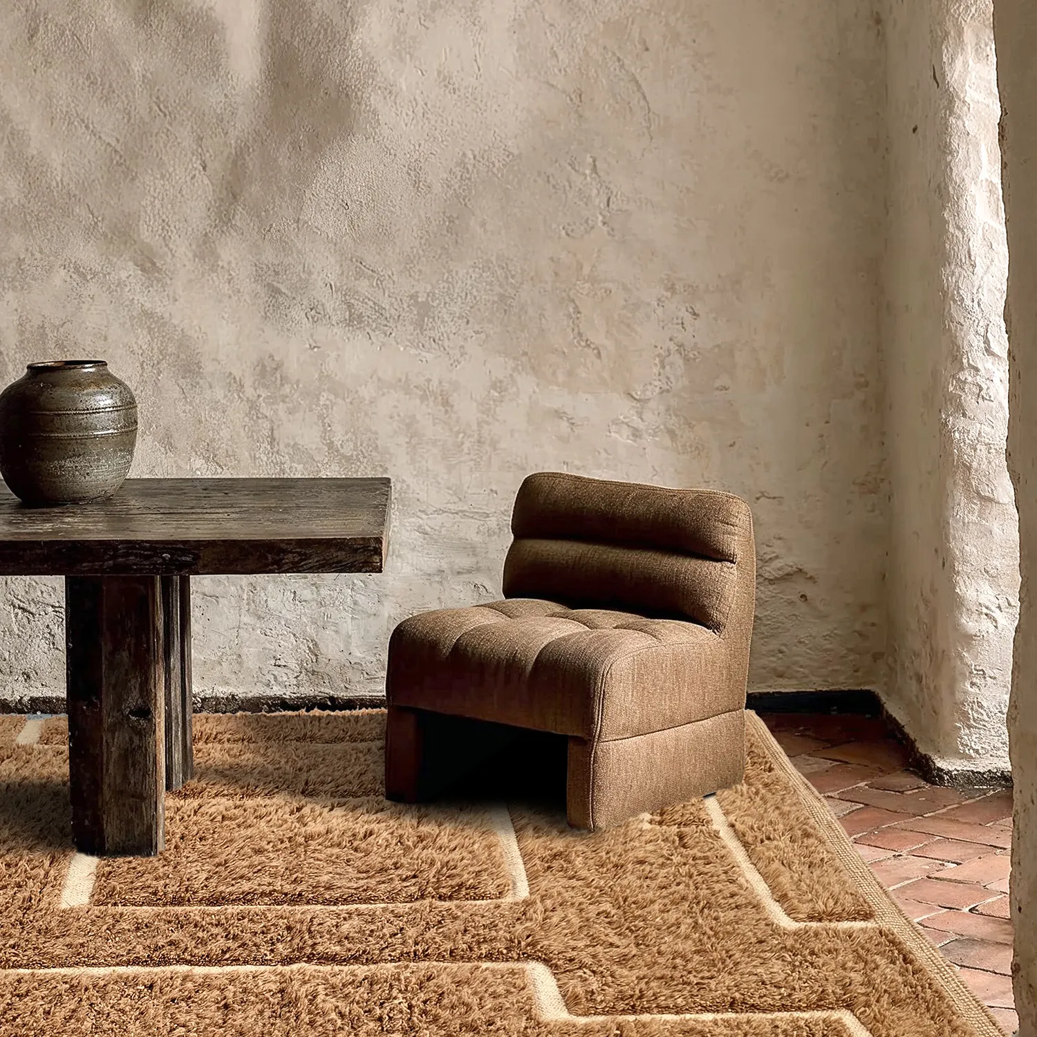Dywany shaggy - Kiberg Hand Woven Wool Shaggy (beżowy)