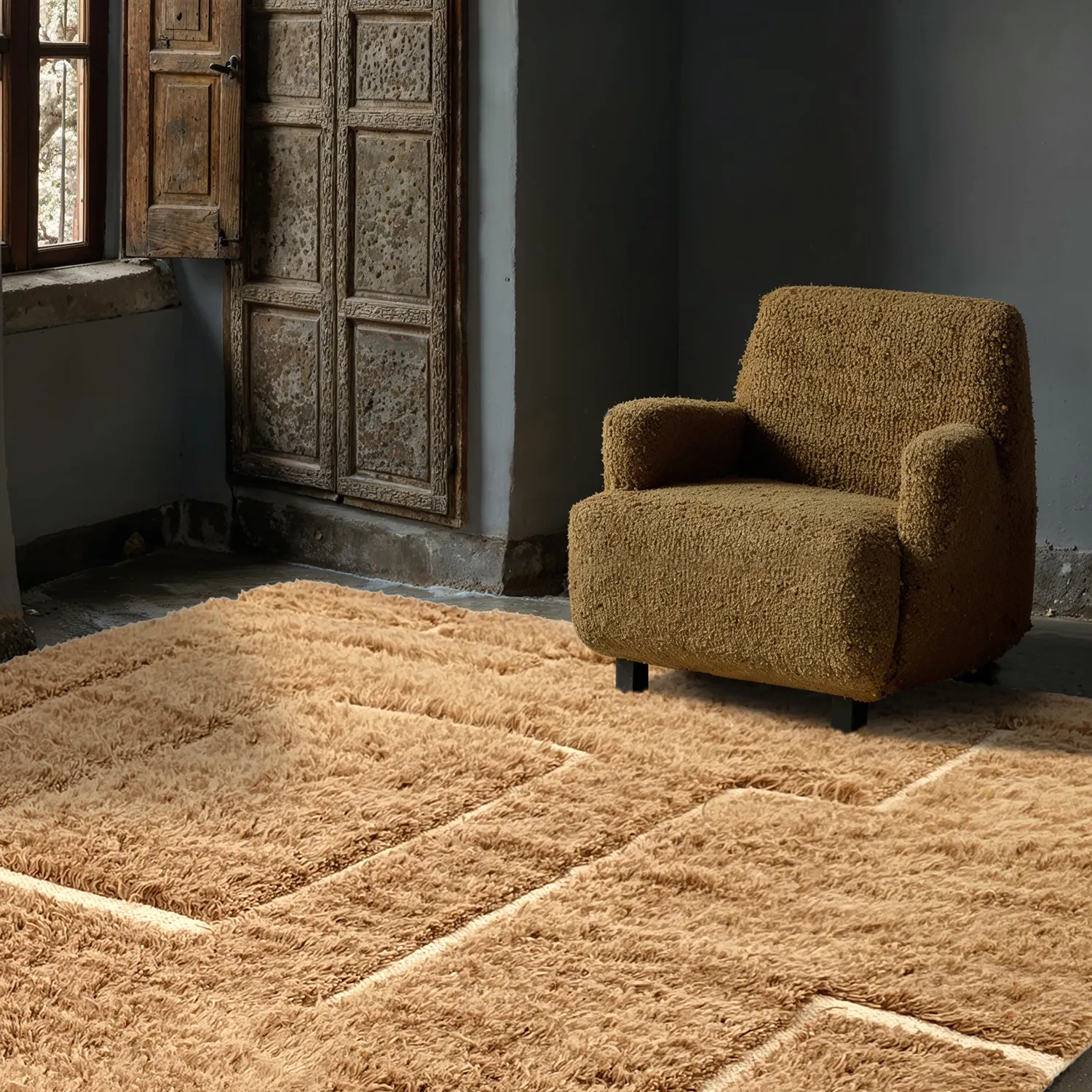Dywany shaggy - Kiberg Hand Woven Wool Shaggy (beżowy)
