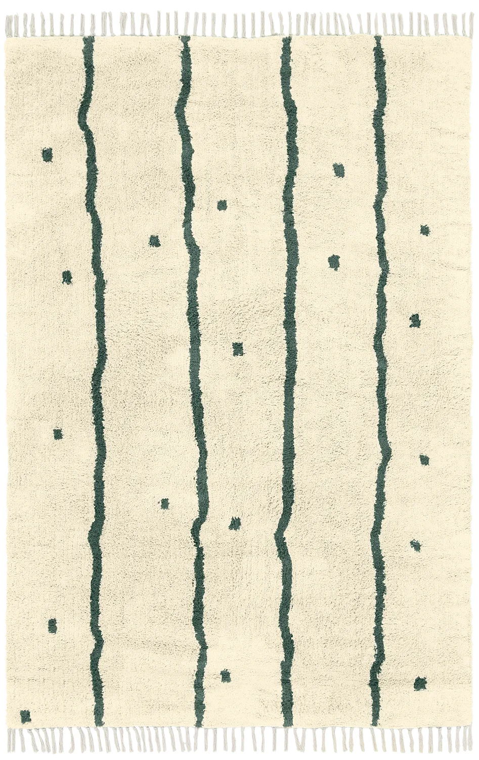 Dywany shaggy - Leora Natural Cotton Shaggy (beżowy/zielony)
