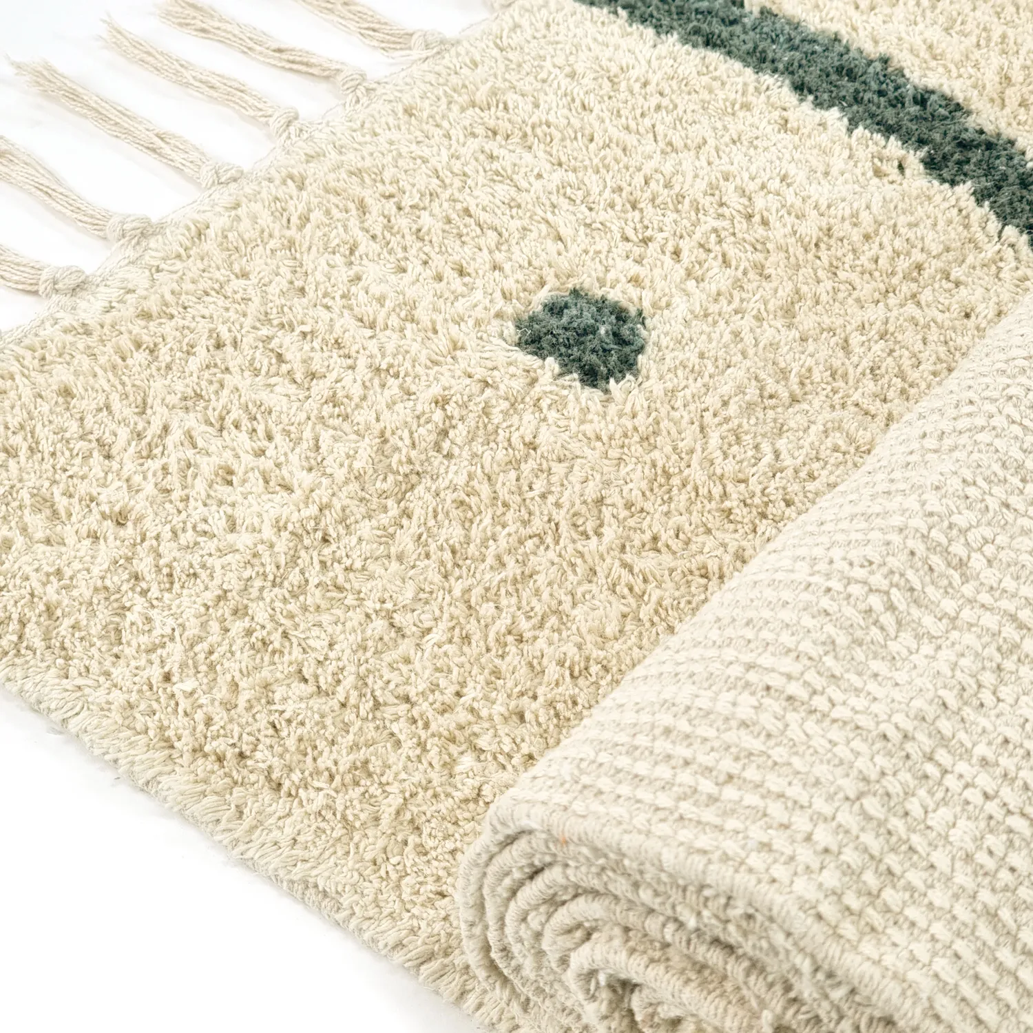 Dywany shaggy - Leora Natural Cotton Shaggy (beżowy/zielony)
