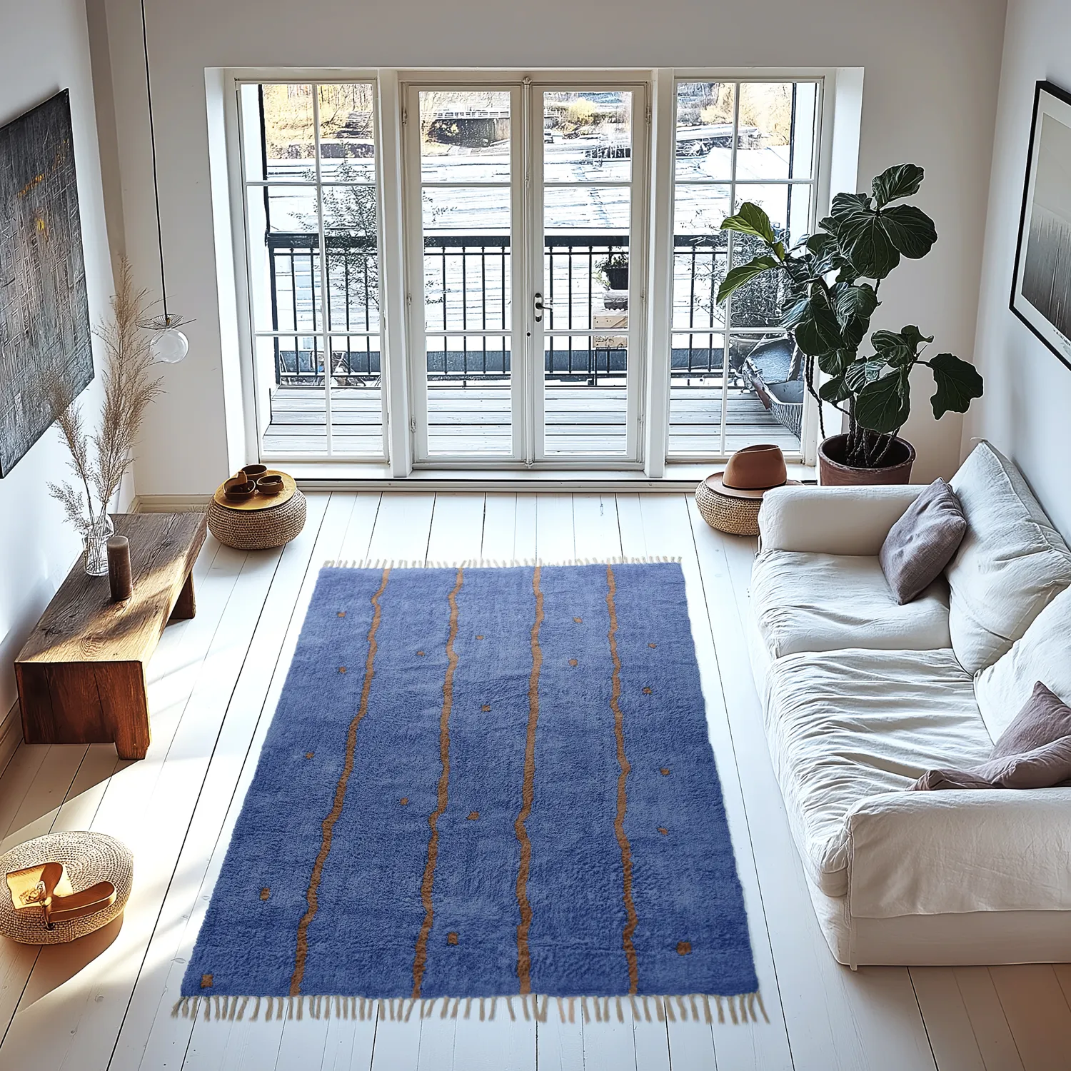 Dywany shaggy - Leora Natural Cotton Shaggy (niebieski/brązowy)