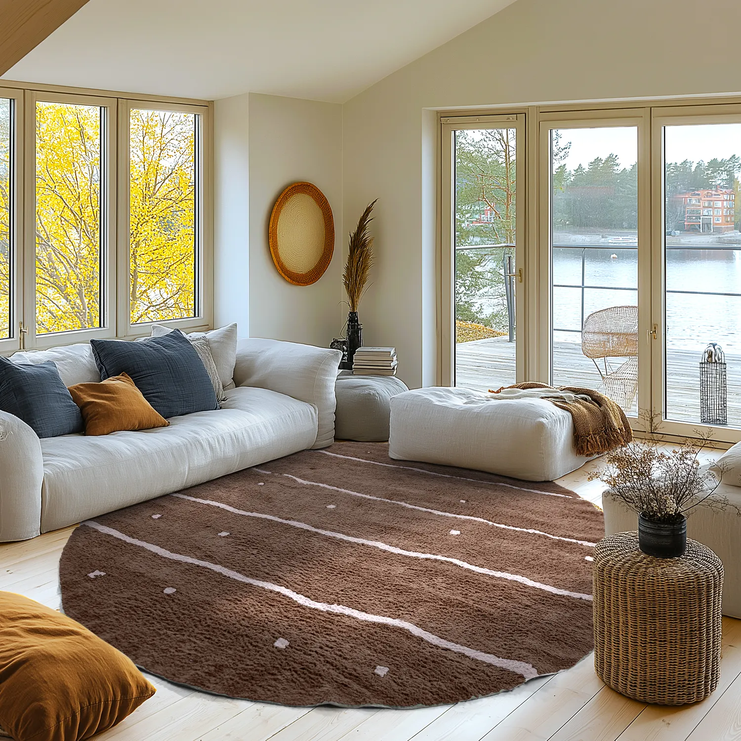 Okrągły dywan - Leora Natural Cotton Shaggy (brązowy/fioletowy)