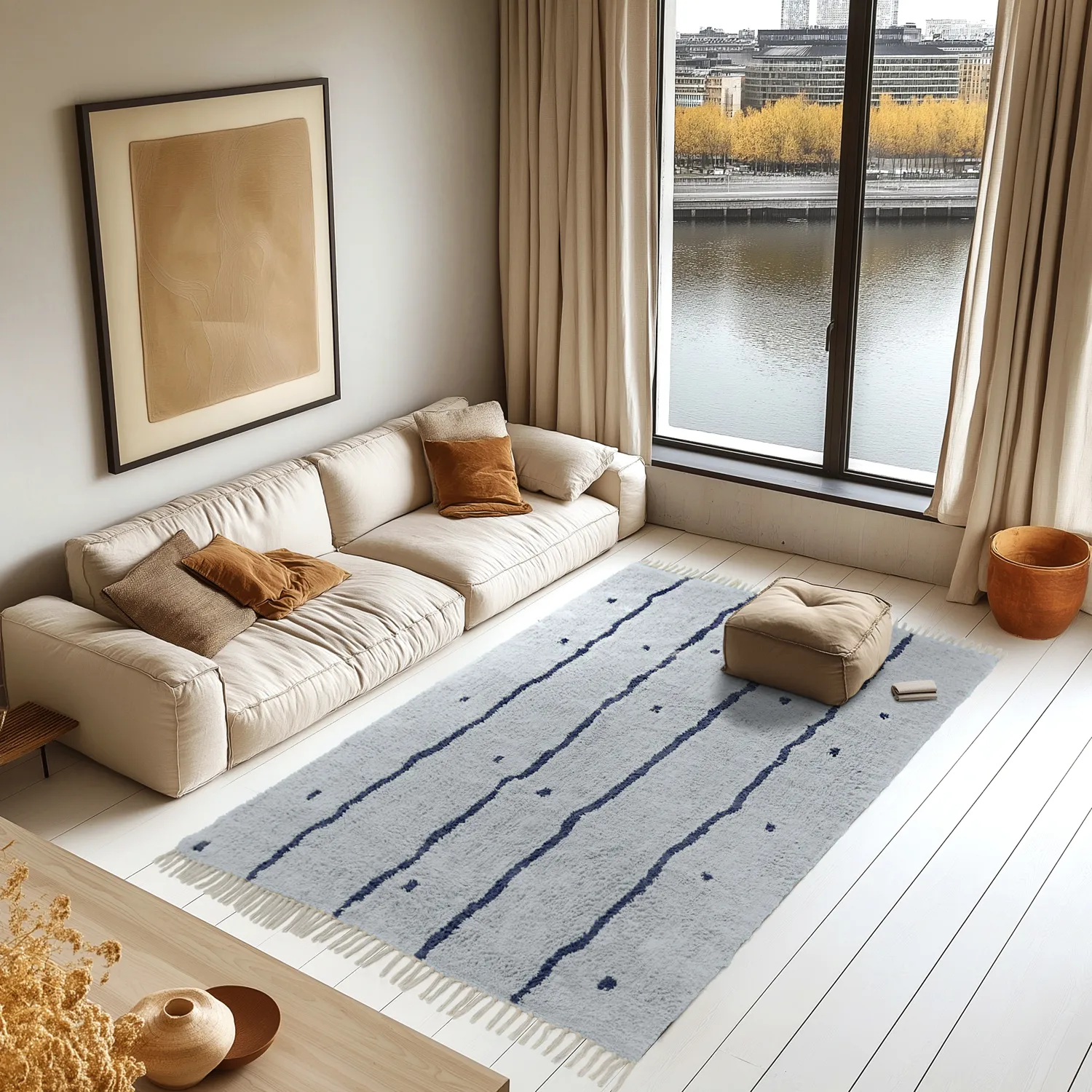 Dywany shaggy - Leora Natural Cotton Shaggy (szaro/niebieski)