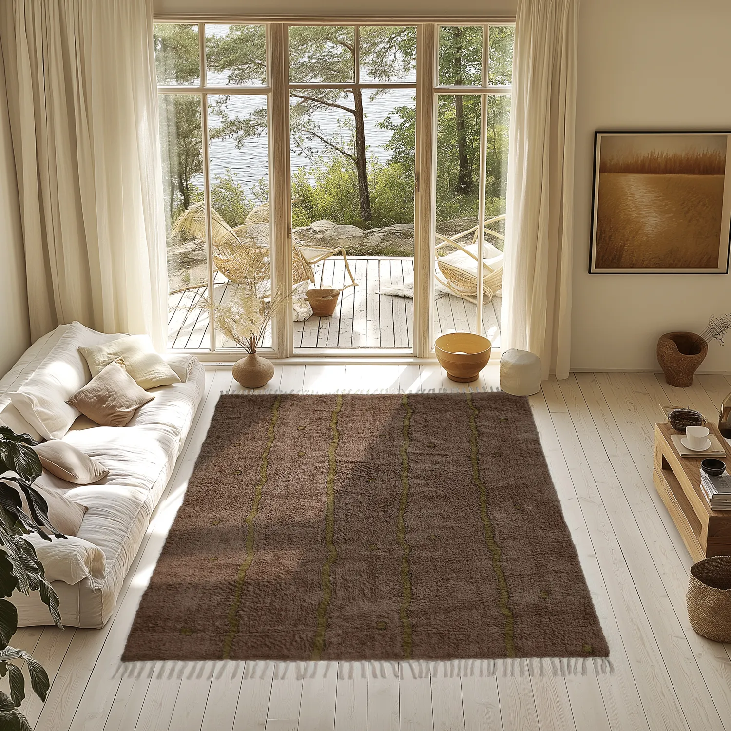 Dywany shaggy - Leora Natural Cotton Shaggy (brązowy/oliwkowy)