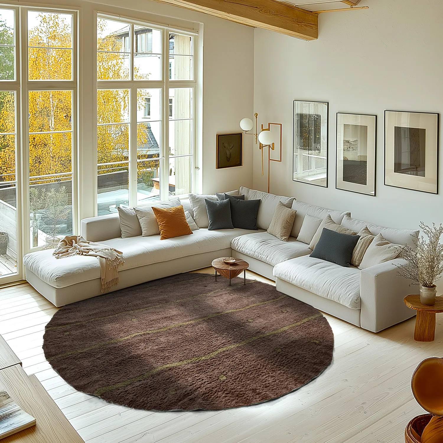 Okrągły dywan - Leora Natural Cotton Shaggy (brązowy/oliwkowy)