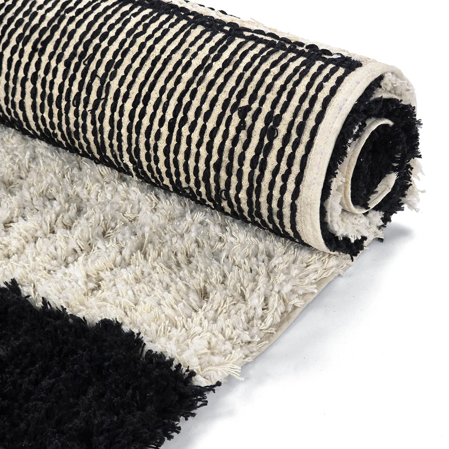 Dywany shaggy - Marvao Natural Cotton Shaggy (złamana biel/czarny)