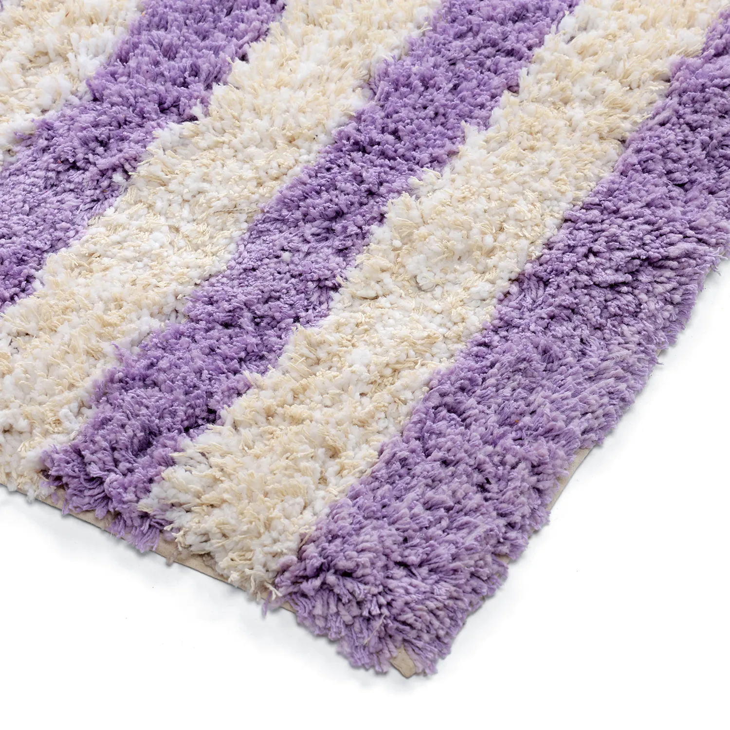 Dywany shaggy - Thira Stripe Cotton Shaggy (krem/jasnofioletowy)