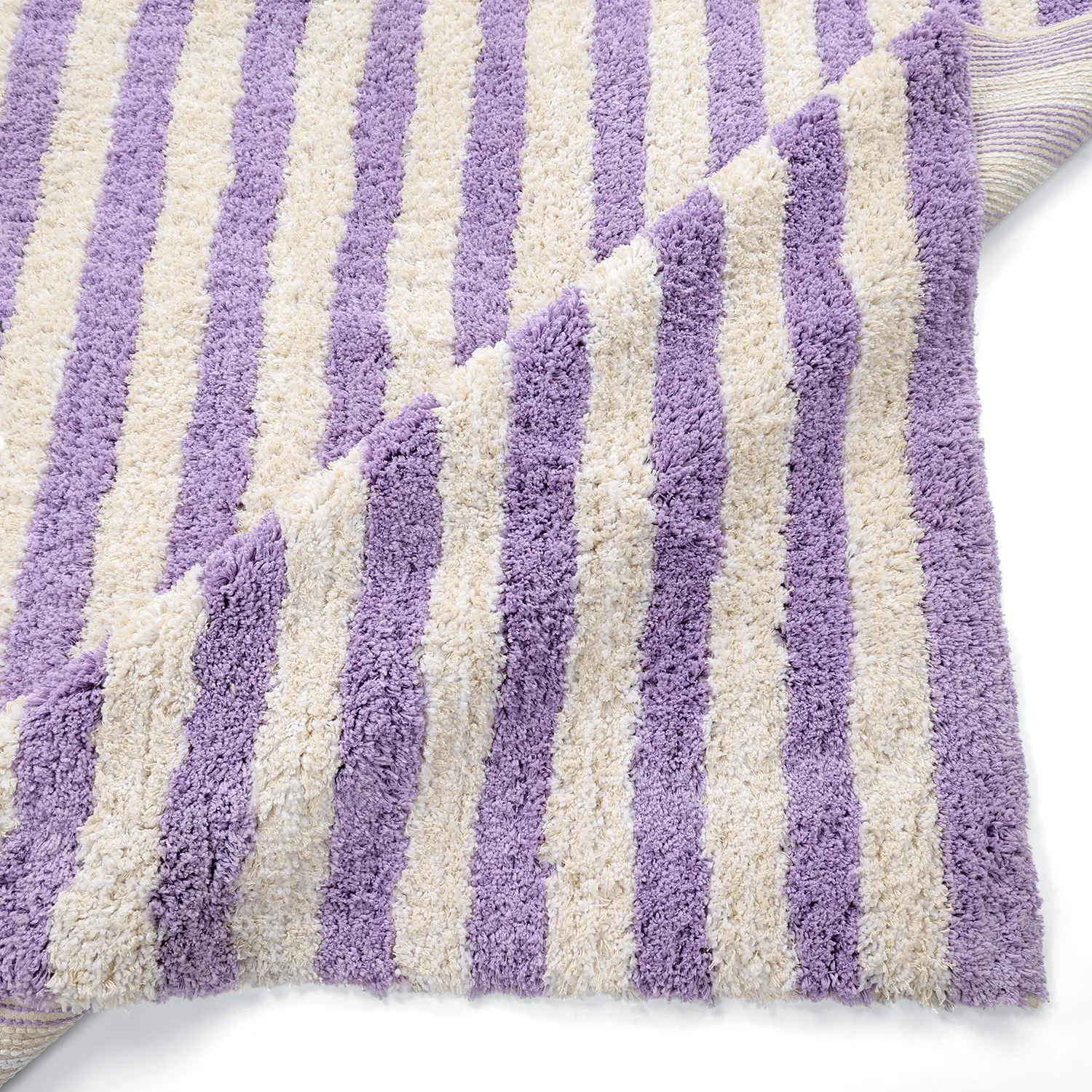 Dywany shaggy - Thira Stripe Cotton Shaggy (krem/jasnofioletowy)