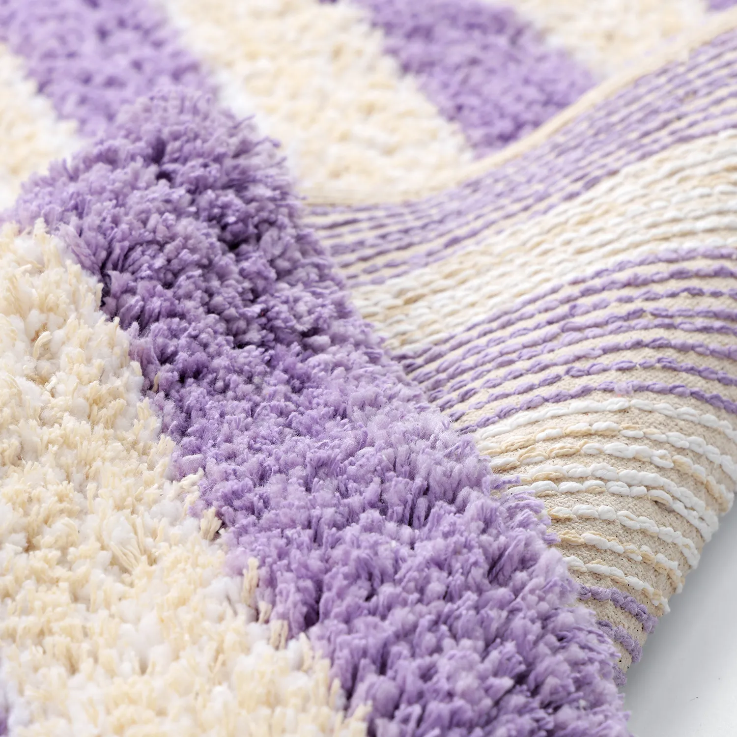 Dywany shaggy - Thira Stripe Cotton Shaggy (krem/jasnofioletowy)