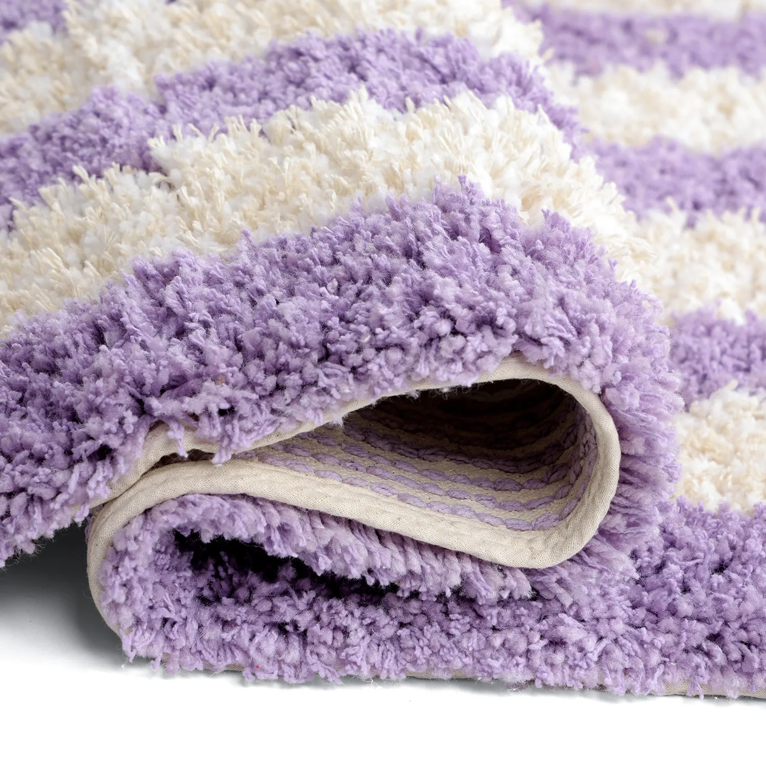 Dywany shaggy - Thira Stripe Cotton Shaggy (krem/jasnofioletowy)