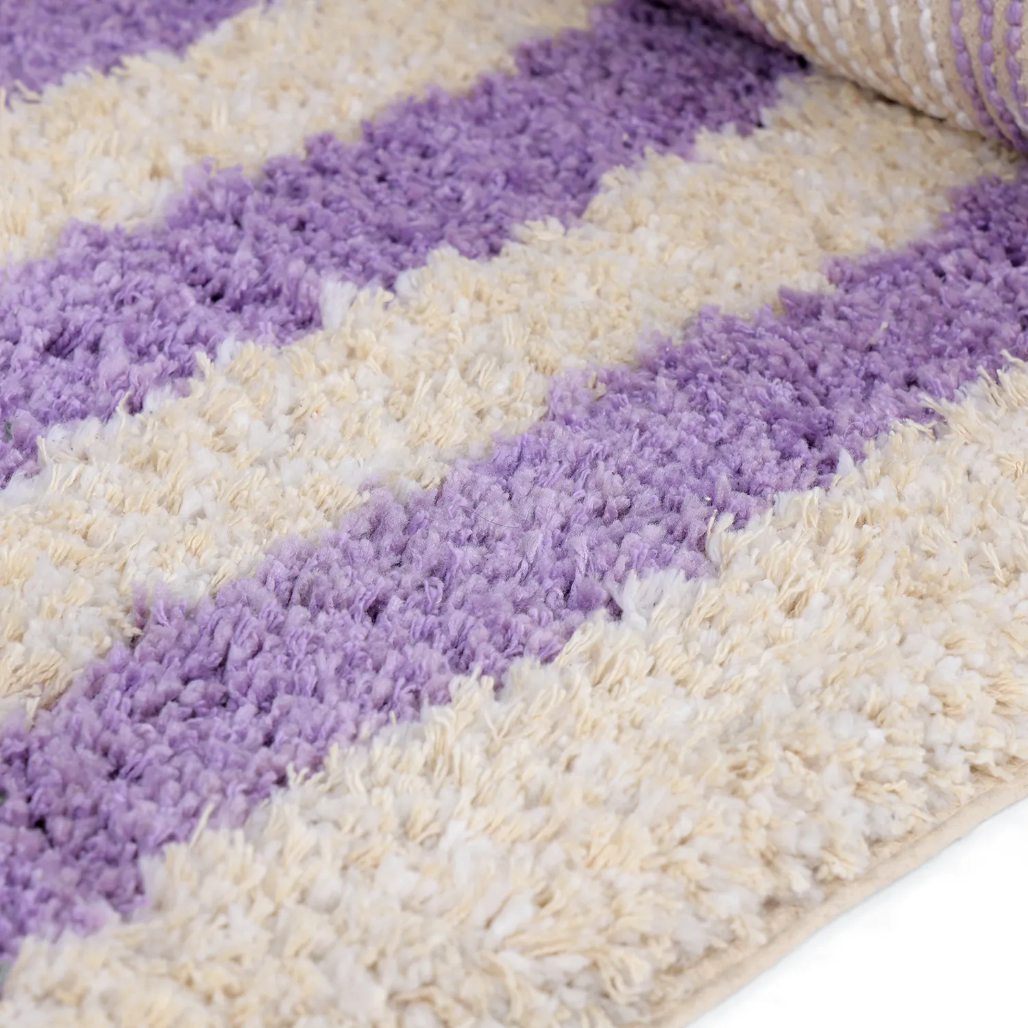 Dywany shaggy - Thira Stripe Cotton Shaggy (krem/jasnofioletowy)